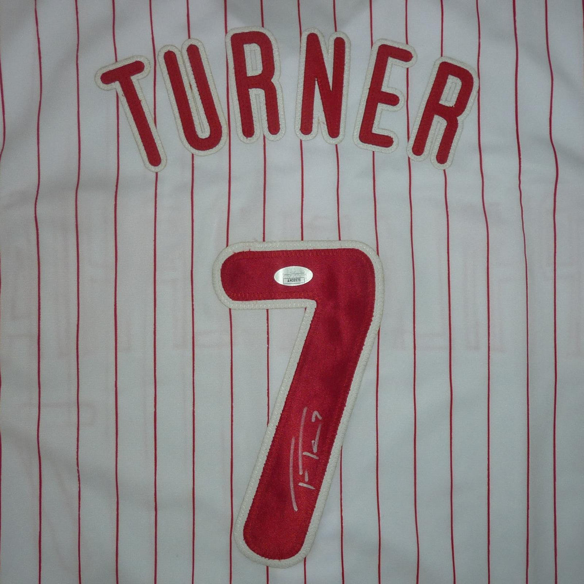 Autographed Trea Turner Philadelphia (White Pinstripe #7) Custom Jersey - JSA-Powers Sports Memorabilia