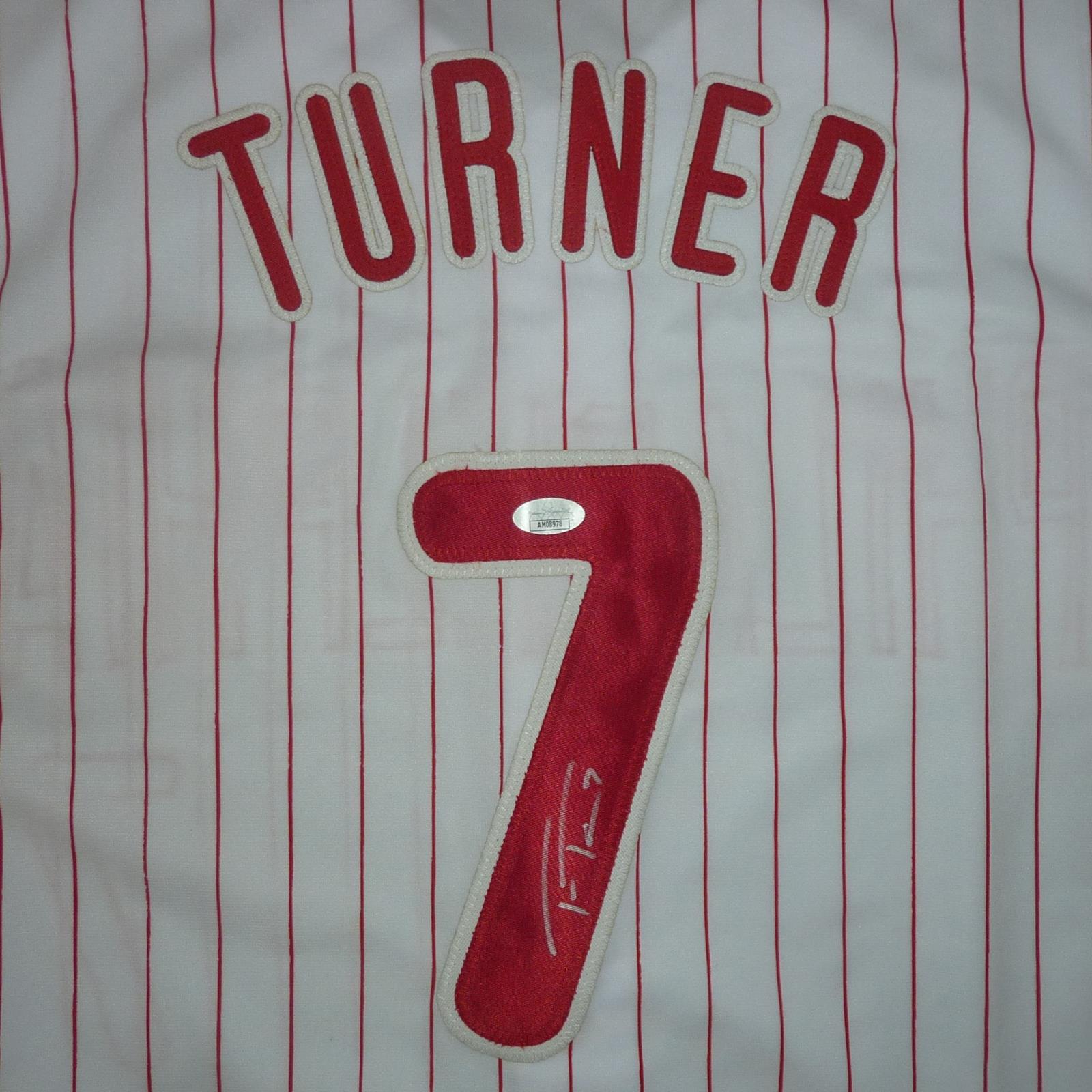 Autographed Trea Turner Philadelphia (White Pinstripe #7) Custom Jersey - JSA-Powers Sports Memorabilia