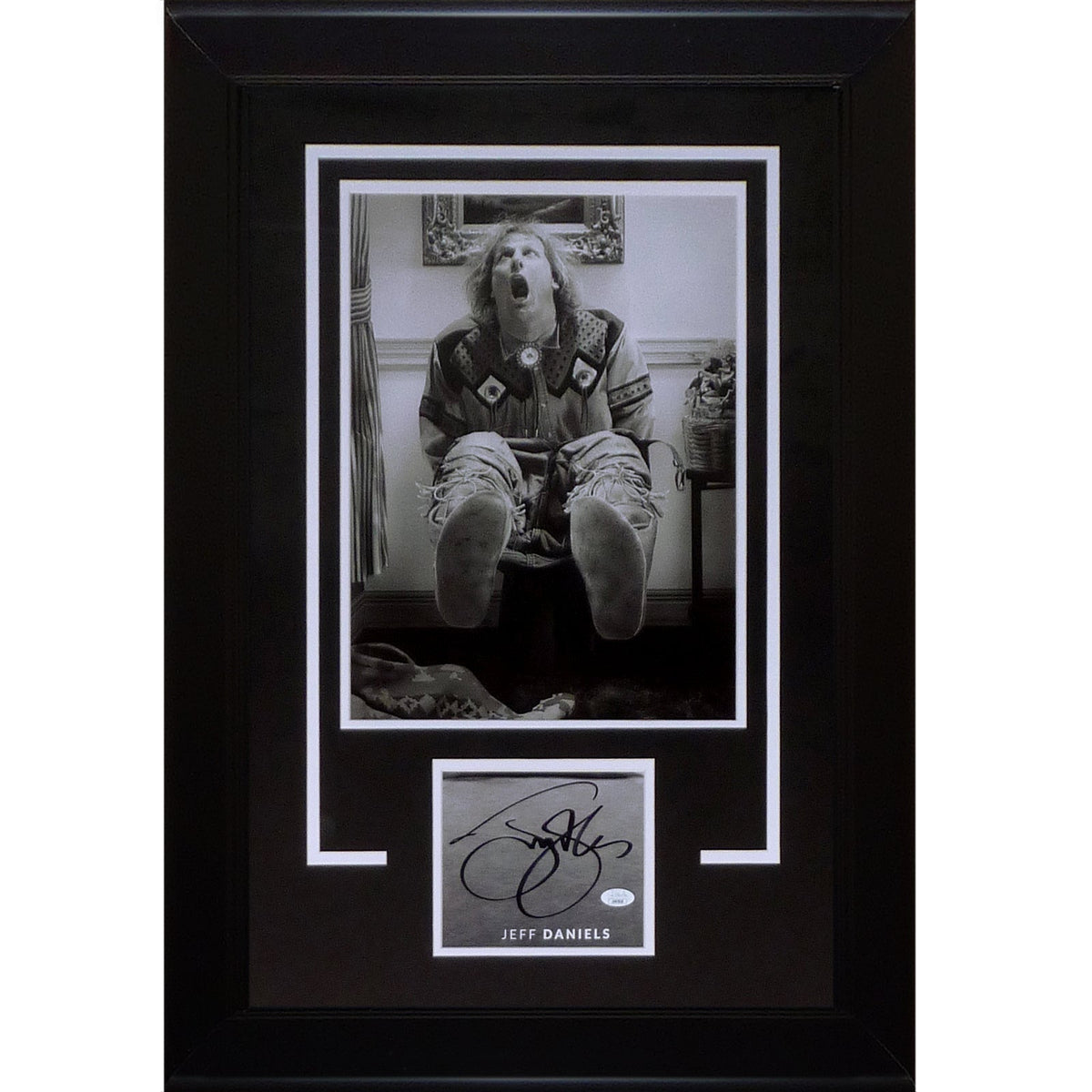 Autographed Jeff Daniels Dumb And Dumber (On Toilet Black and White) 11x14 Photo Signature Series Frame - JSA-Powers Sports Memorabilia