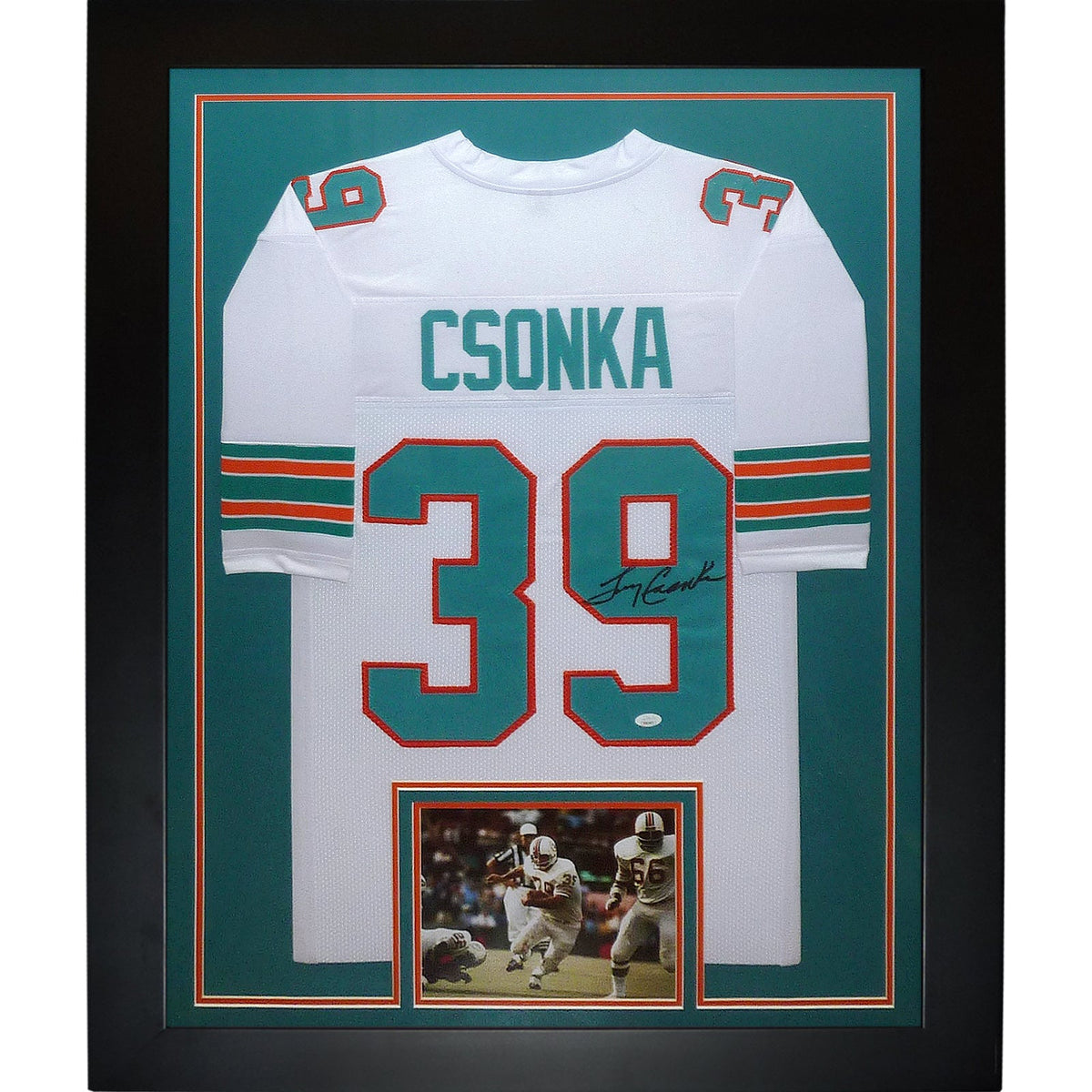 Autographed Larry Csonka Miami Dolphins (White #39) Framed Jersey - JSA-Powers Sports Memorabilia