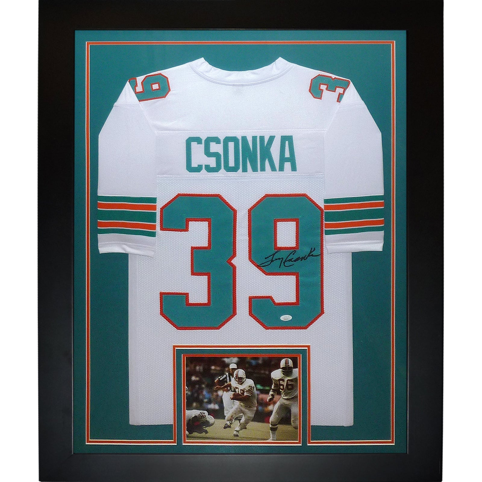 Autographed Larry Csonka Miami Dolphins (White #39) Framed Jersey - JSA-Powers Sports Memorabilia
