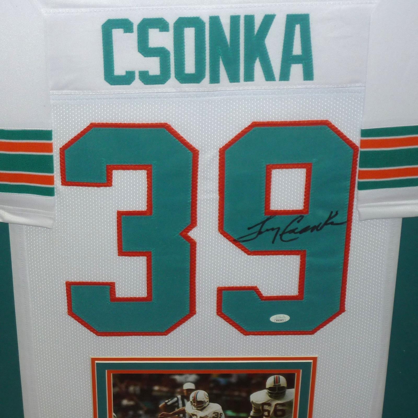 Autographed Larry Csonka Miami Dolphins (White #39) Framed Jersey - JSA-Powers Sports Memorabilia