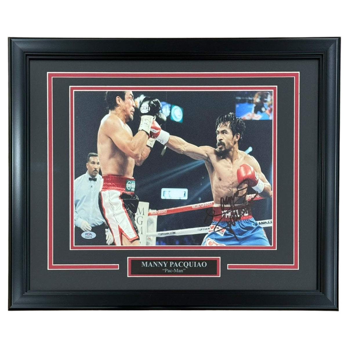 Autographed Manny Pacquiao Boxing (Horiz Action) Deluxe Framed 12x18 Photo - PSA/DNA-Powers Sports Memorabilia
