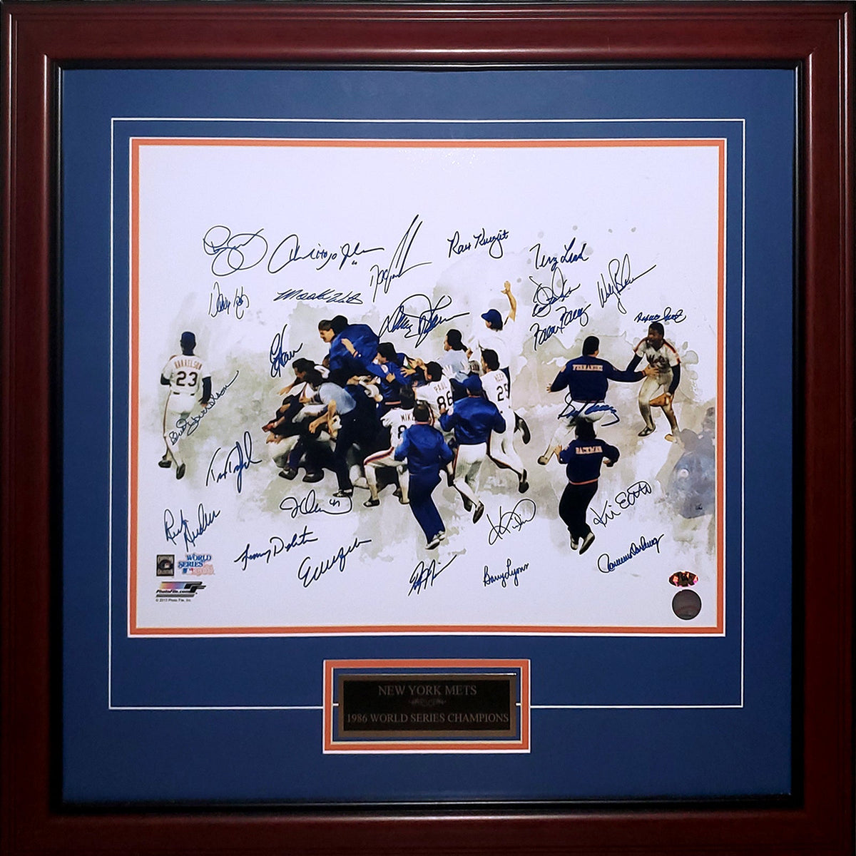 Autographed 1986 New York Mets Team (World Series Champs - White Spotlight) Deluxe Framed 16x20 Photo - 25 Signatures-Powers Sports Memorabilia