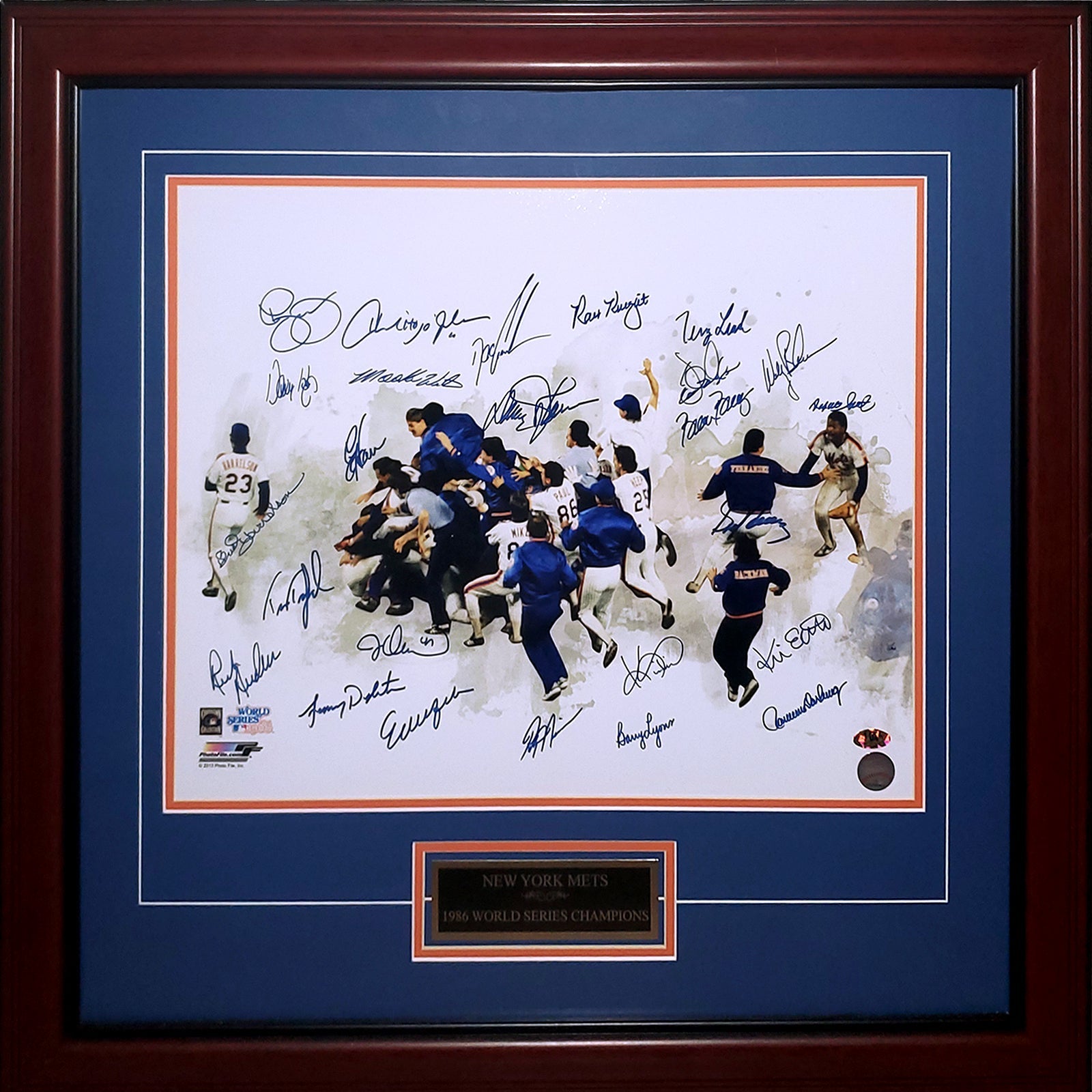 Autographed 1986 New York Mets Team (World Series Champs - White Spotlight) Deluxe Framed 16x20 Photo - 25 Signatures-Powers Sports Memorabilia