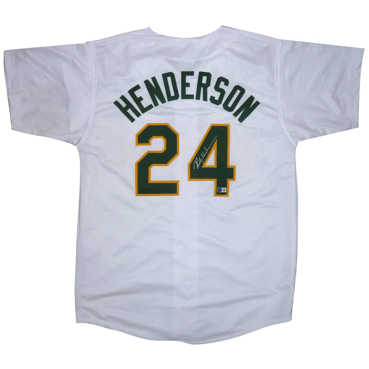 Autographed Rickey Henderson Oakland (White #24) Custom Jersey - Beckett-Powers Sports Memorabilia