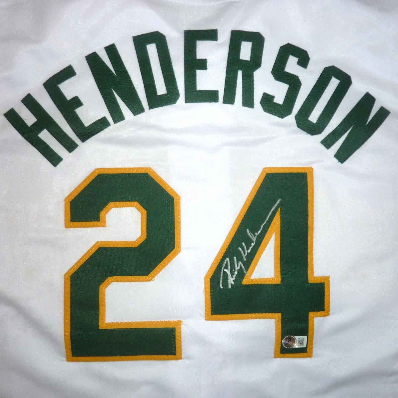 Autographed Rickey Henderson Oakland (White #24) Custom Jersey - Beckett-Powers Sports Memorabilia