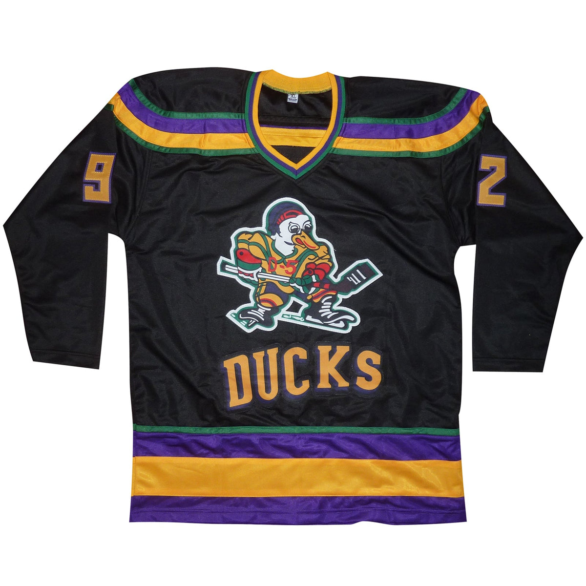Autographed Mighty Ducks Cast (Black #92) Custom Hockey Jersey - 6 Signatures - Beckett-Powers Sports Memorabilia
