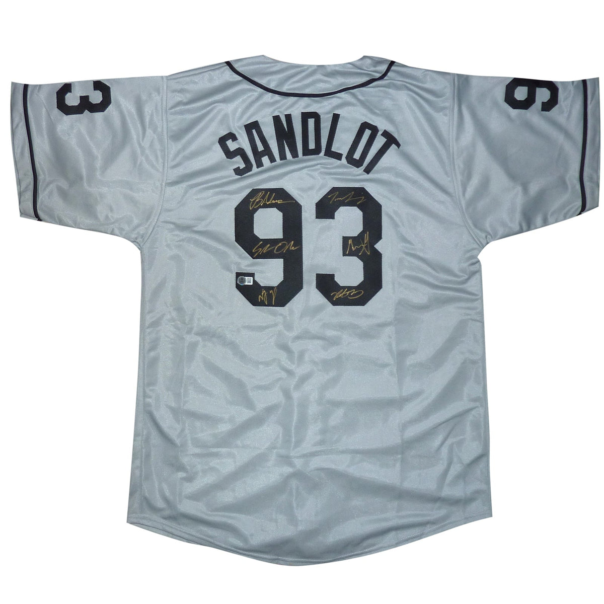 Autographed The Sandlot Cast (Grey #93) Custom Baseball Jersey - 6 Signatures - Beckett-Powers Sports Memorabilia