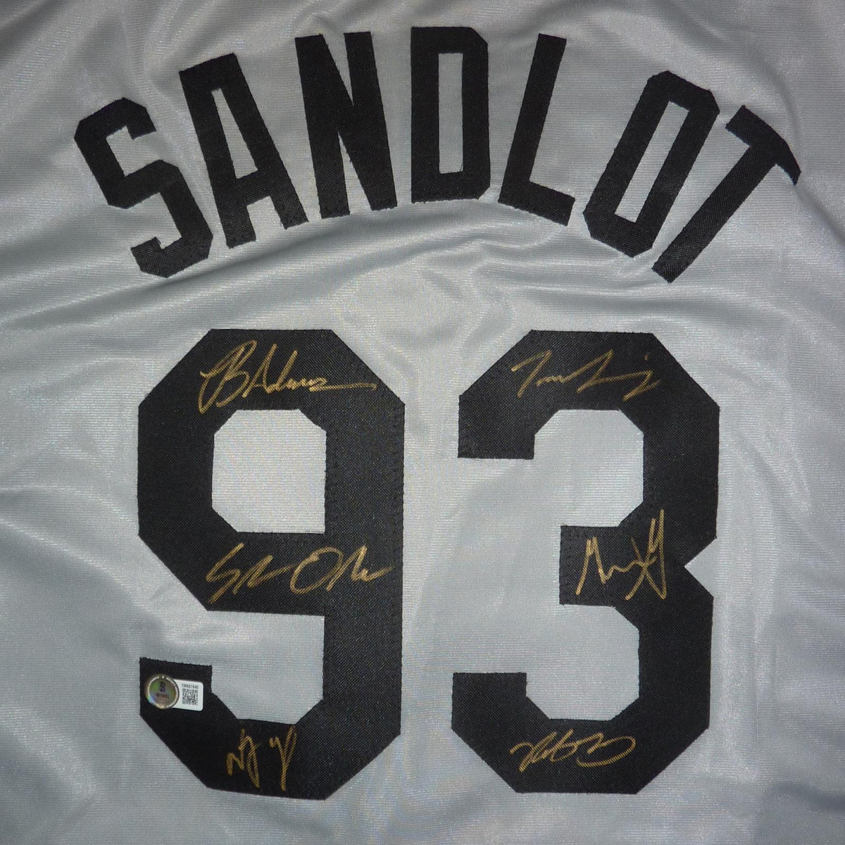 Autographed The Sandlot Cast (Grey #93) Custom Baseball Jersey - 6 Signatures - Beckett-Powers Sports Memorabilia