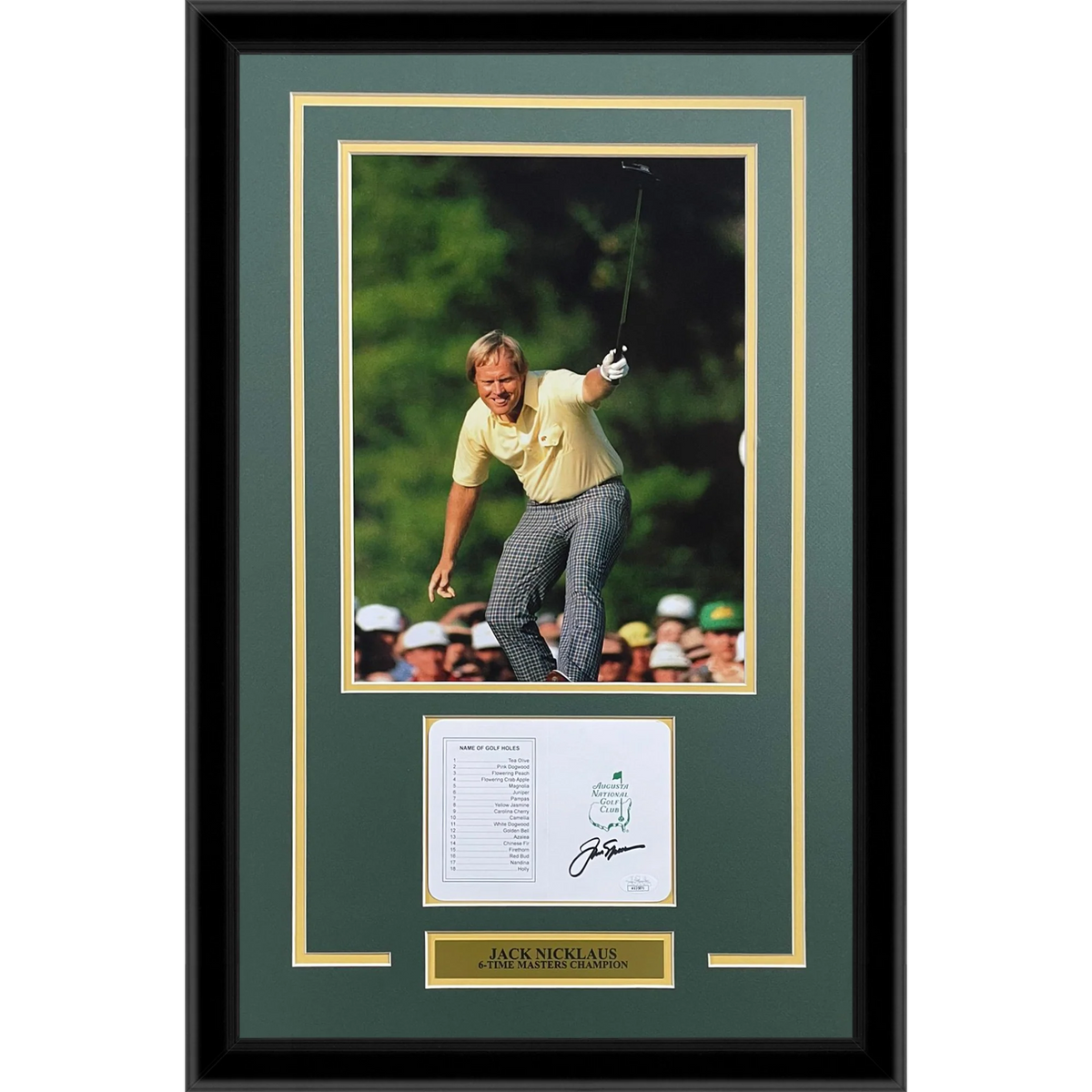 Autographed Jack Nicklaus Augusta National Golf Scorecard Deluxe Framed with 1986 Masters 11x14 Photo - JSA-Powers Sports Memorabilia