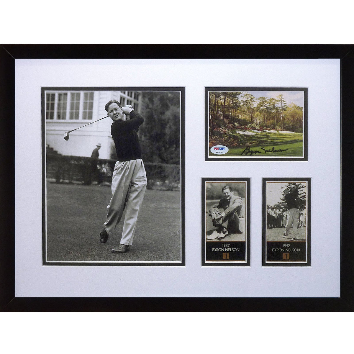 Autographed Byron Nelson Masters Postcard Deluxe Framed with 2 Cards and 8x10 Photo - PSA/DNA-Powers Sports Memorabilia