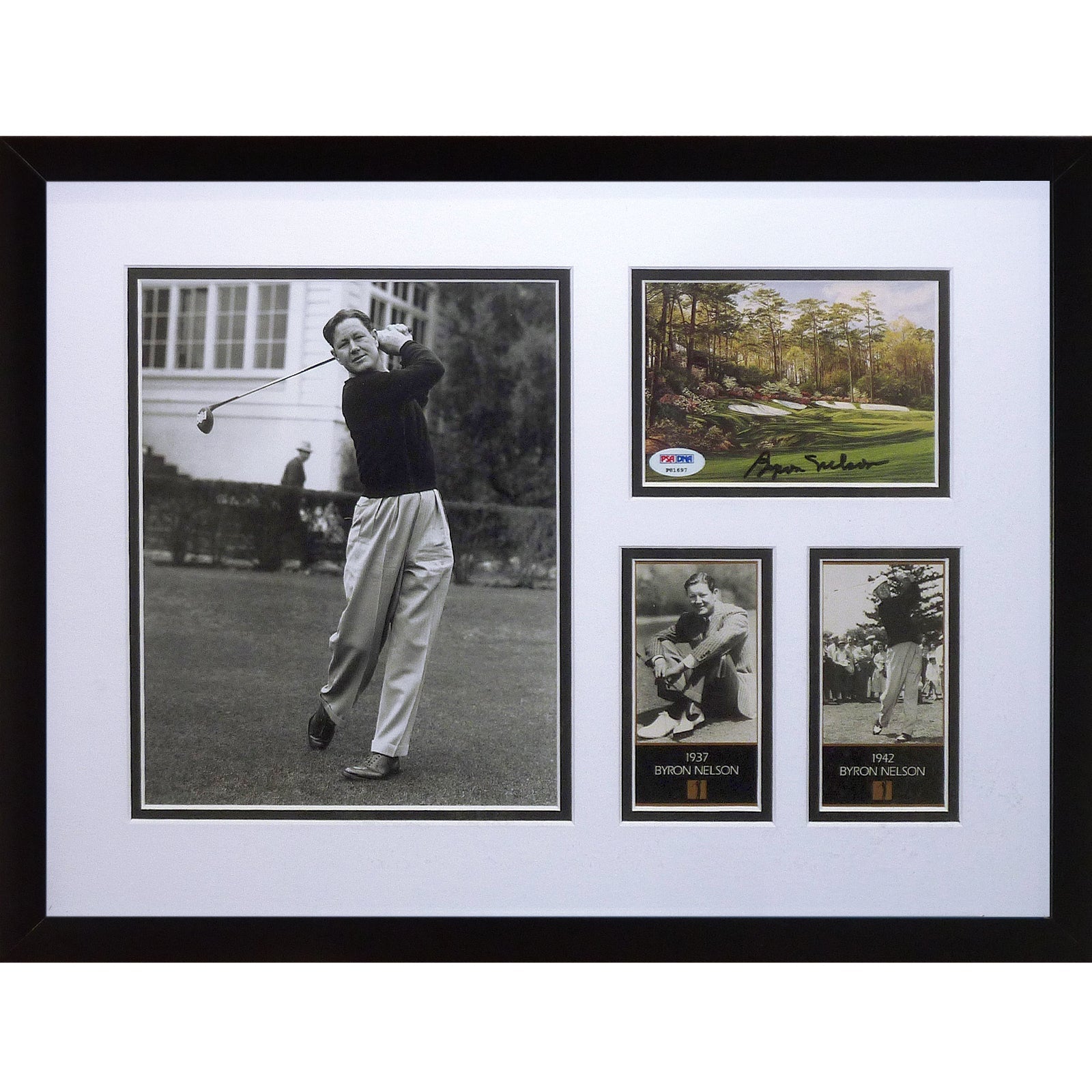 Autographed Byron Nelson Masters Postcard Deluxe Framed with 2 Cards and 8x10 Photo - PSA/DNA-Powers Sports Memorabilia