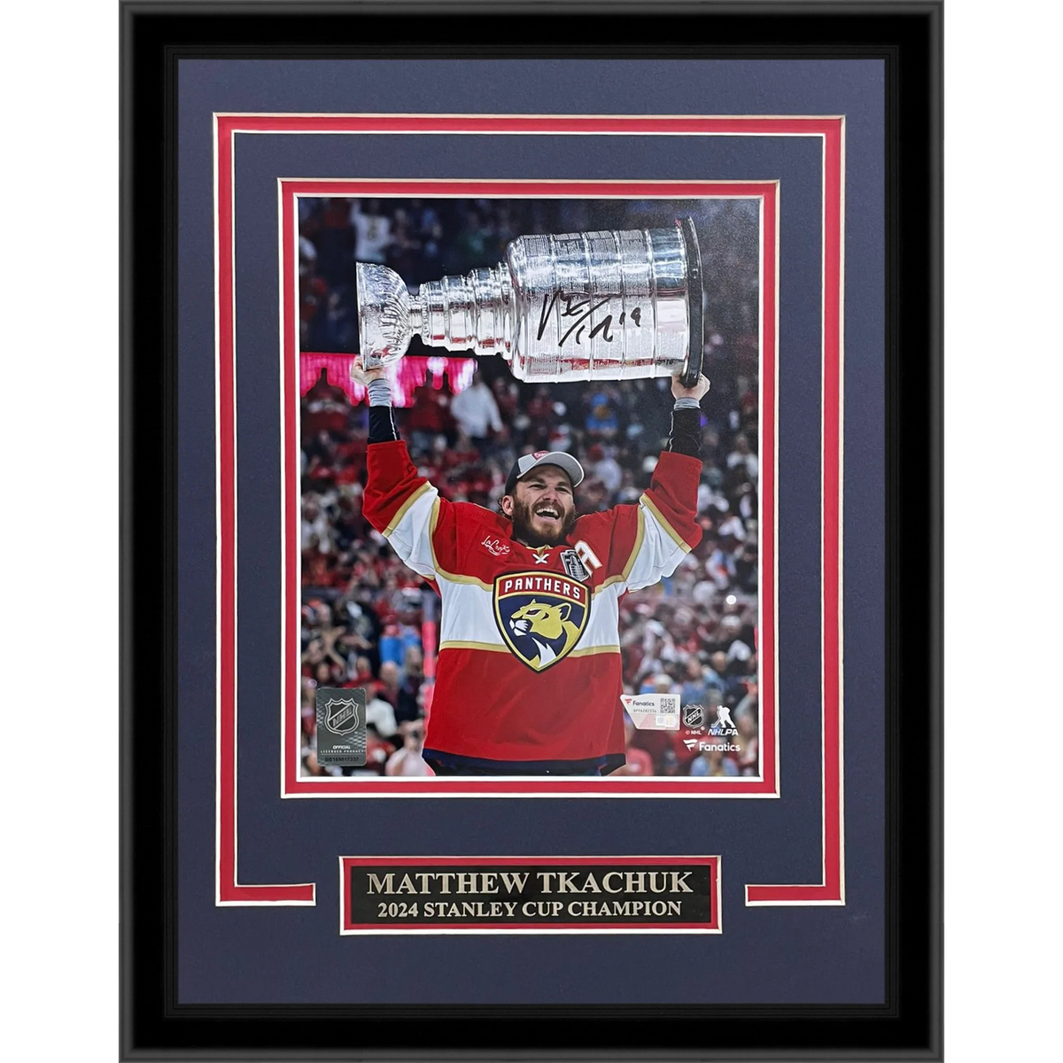 Autographed Matthew Tkachuk Florida Panthers (2024 Stanley Cup Trophy) Deluxe Framed 8x10 Photo - JSA-Powers Sports Memorabilia