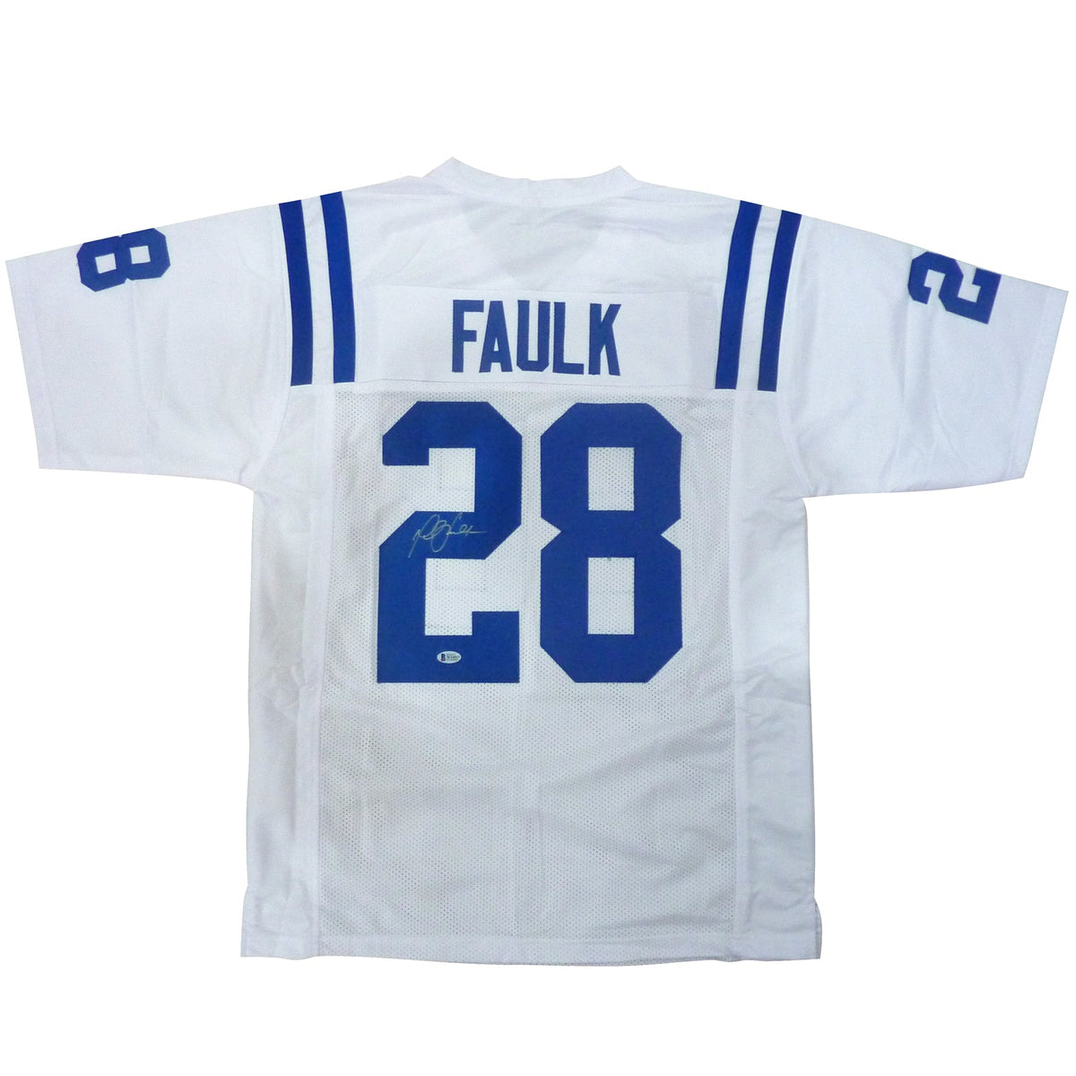 Autographed Marshall Faulk Indianapolis Colts (White #28) Custom Jersey - Beckett-Powers Sports Memorabilia