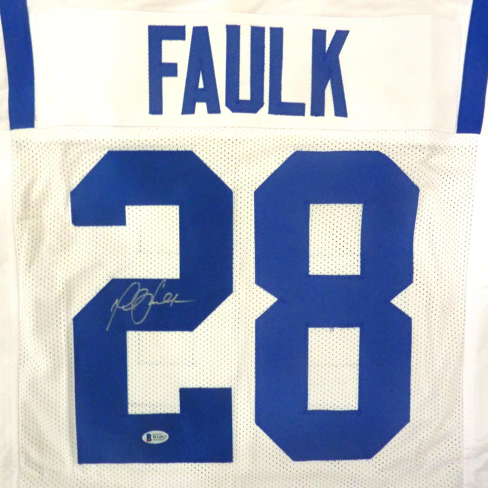 Autographed Marshall Faulk Indianapolis Colts (White #28) Custom Jersey - Beckett-Powers Sports Memorabilia