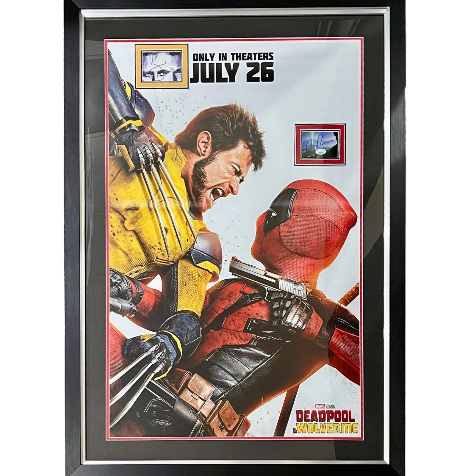 Deadpool And Wolverine Full-Size Movie Poster Deluxe Framed with Ryan Reynolds and Hugh Jackman Autograph - JSA-Powers Sports Memorabilia