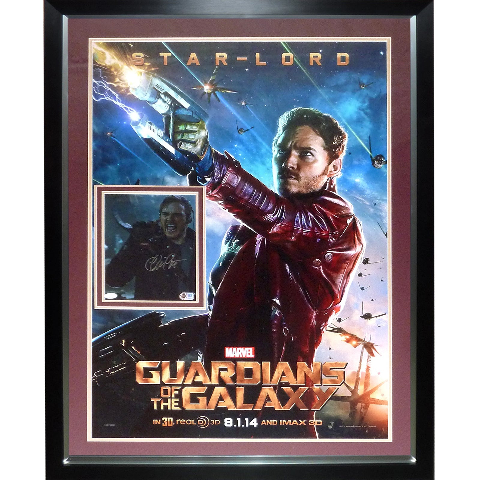 Guardians of the Galaxy Star-Lord Full-Size Movie Poster Deluxe Framed with Chris Pratt Autograph - SWAU-Powers Sports Memorabilia