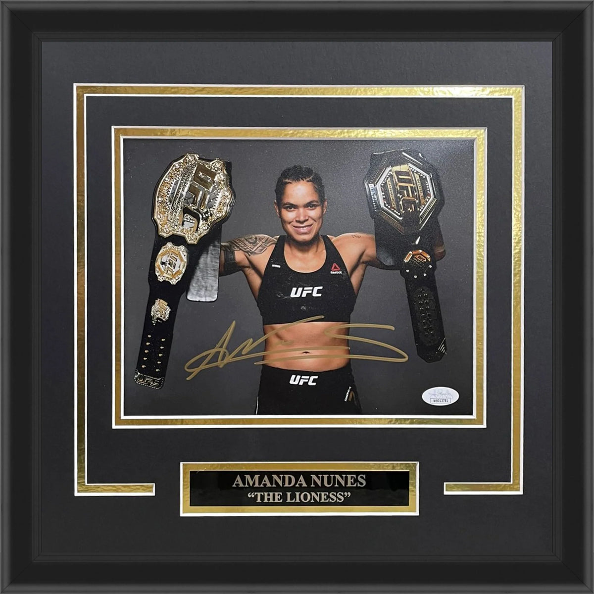 Autographed Amanda Nunes UFC (Pose with Belts) Deluxe Framed 8x10 Photo - JSA-Powers Sports Memorabilia