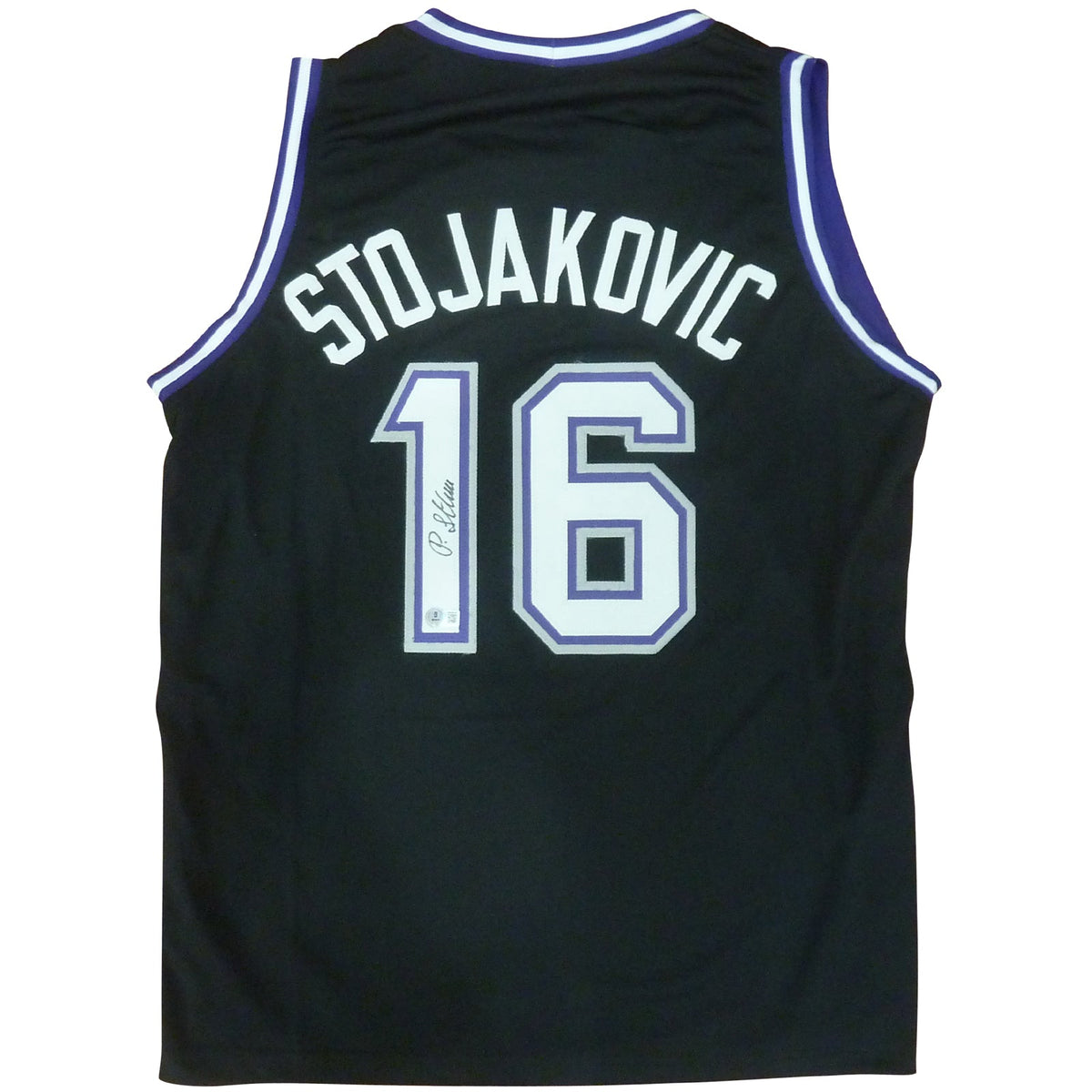Autographed Peja Stojakovic Sacramento (Black #16) Custom Jersey - Beckett-Powers Sports Memorabilia