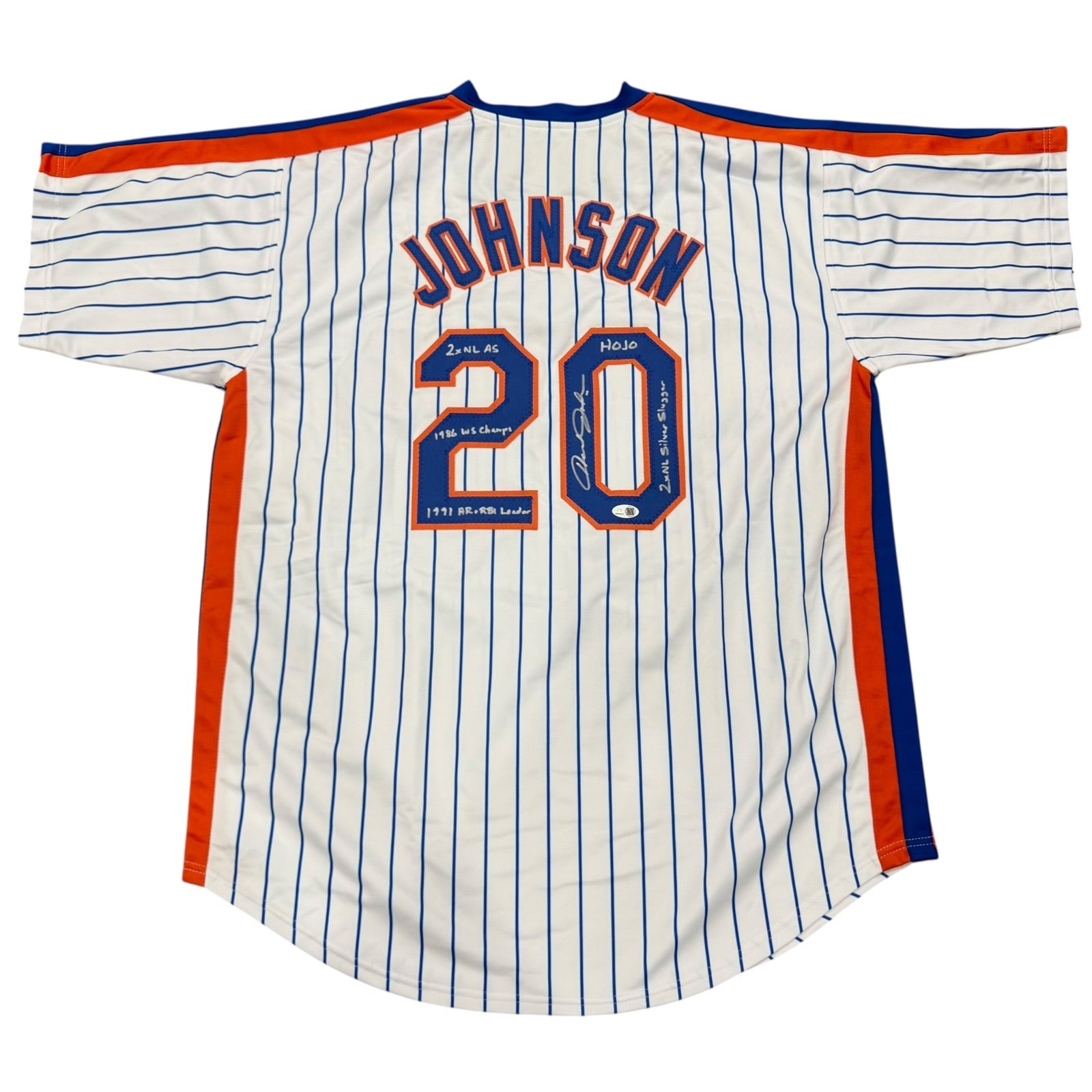 Autographed Howard Johnson New York Mets (Pinstripe #20) Custom Jersey with Multiple Inscriptions - JSA-Powers Sports Memorabilia