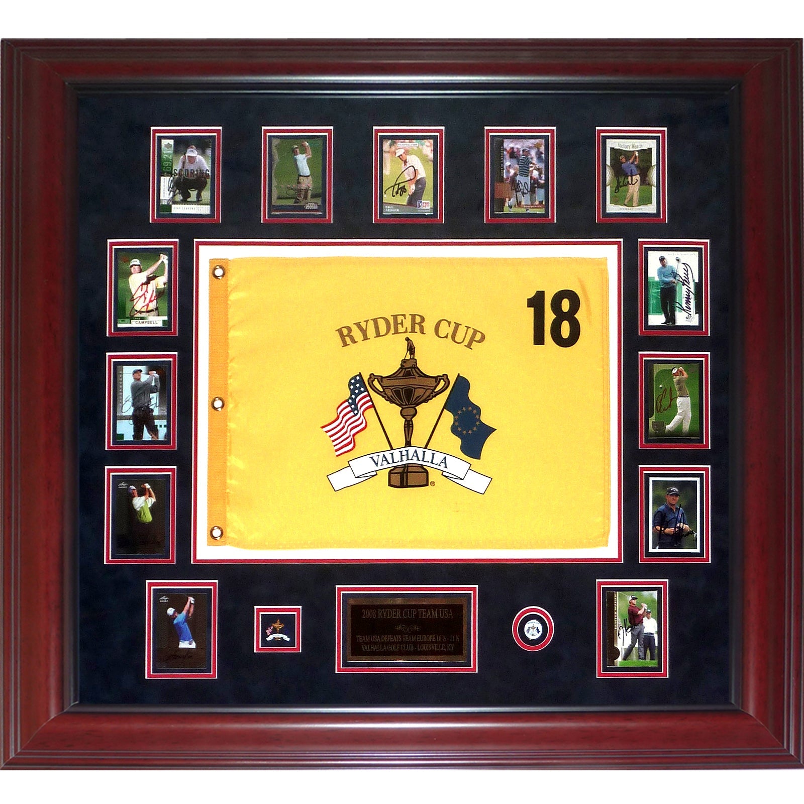 Signed 2008 Ryder Cup Team USA Deluxe Framed Piece with Autographed Golf Cards - 13 Team Member Signatures-Powers Sports Memorabilia