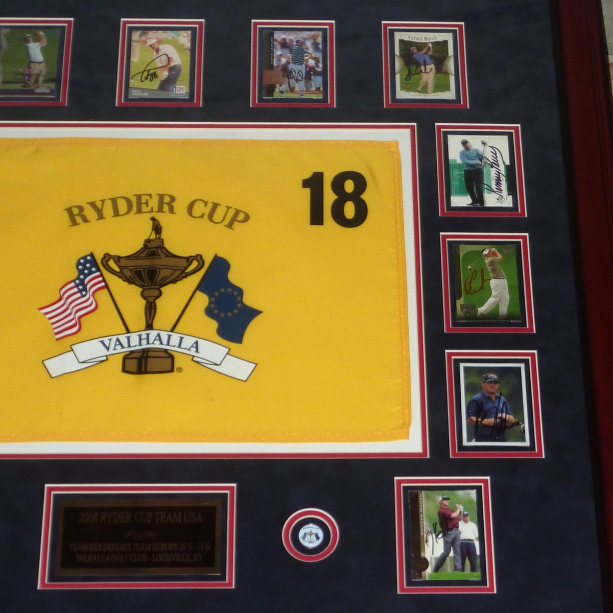 Signed 2008 Ryder Cup Team USA Deluxe Framed Piece with Autographed Golf Cards - 13 Team Member Signatures-Powers Sports Memorabilia