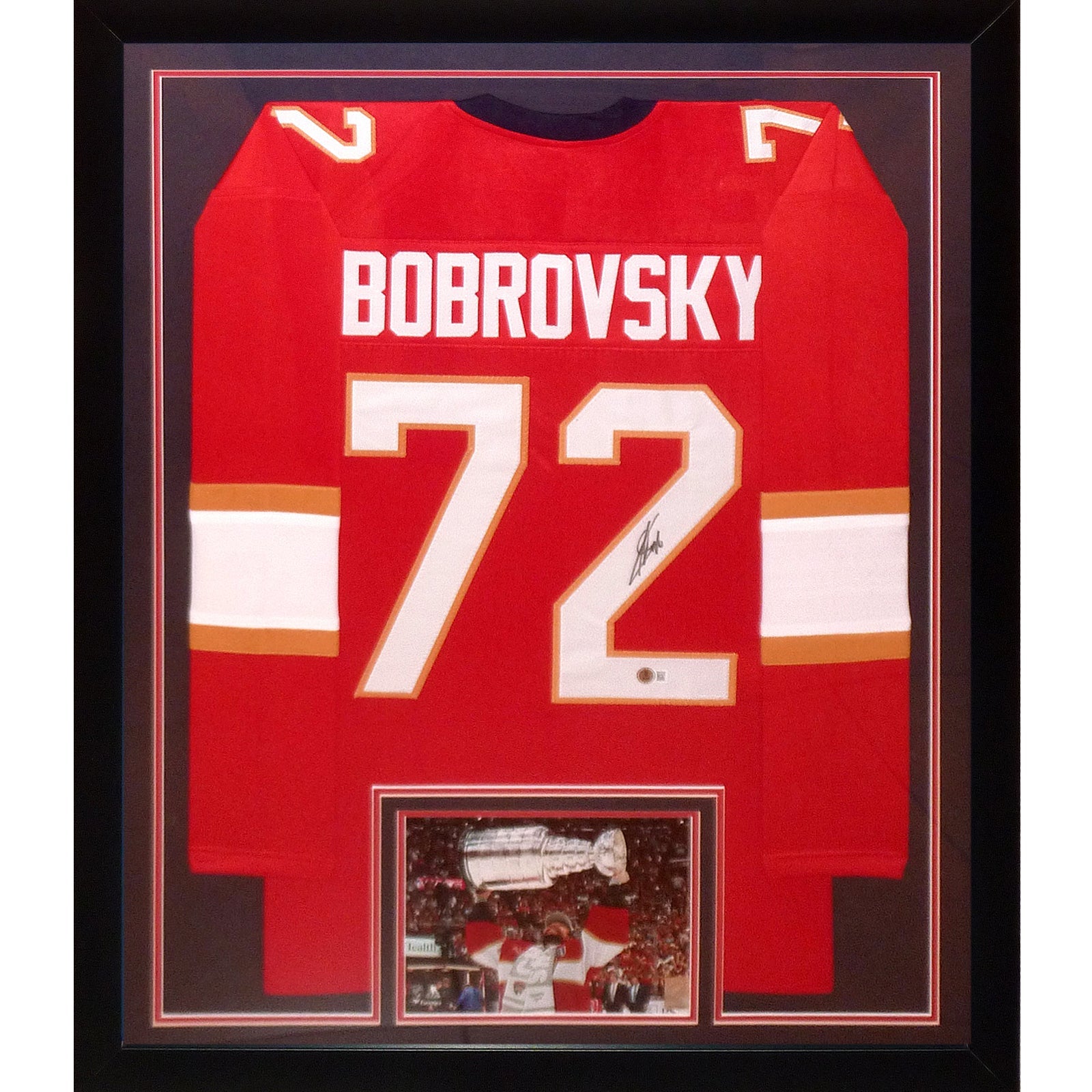 Autographed Sergei Bobrovsky Florida (Red #72) Vertical Framed Jersey - Beckett-Powers Sports Memorabilia