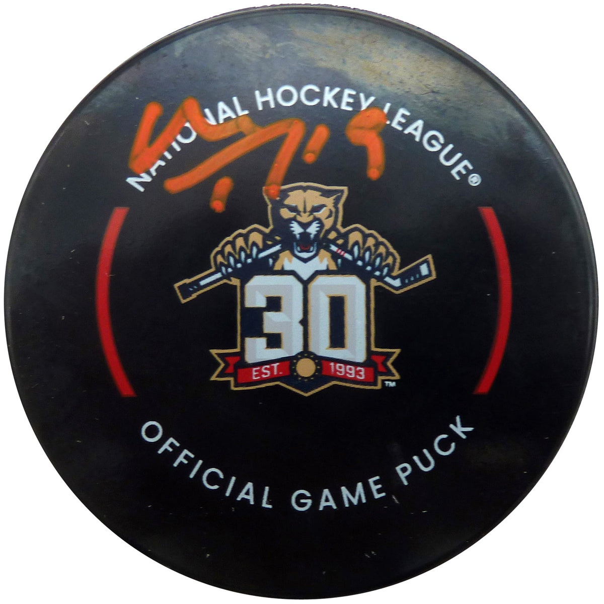 Autographed Matthew Tkachuk Florida Panthers (30th Anniversary) Official Game Hockey Puck - JSA-Powers Sports Memorabilia
