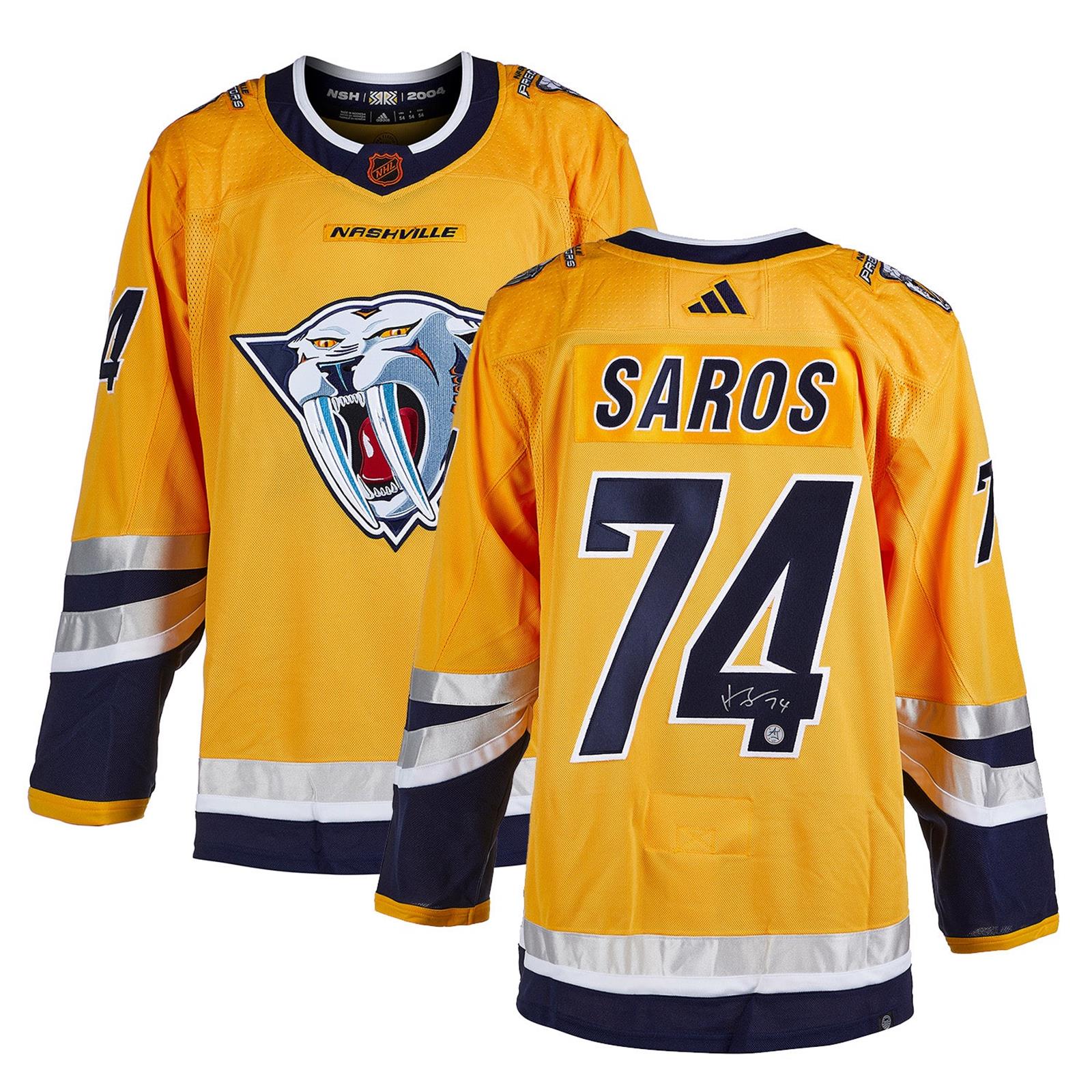 Autographed Juuse Saros Nashville Predators (Gold #74) Adidas Jersey - AJ-Powers Sports Memorabilia