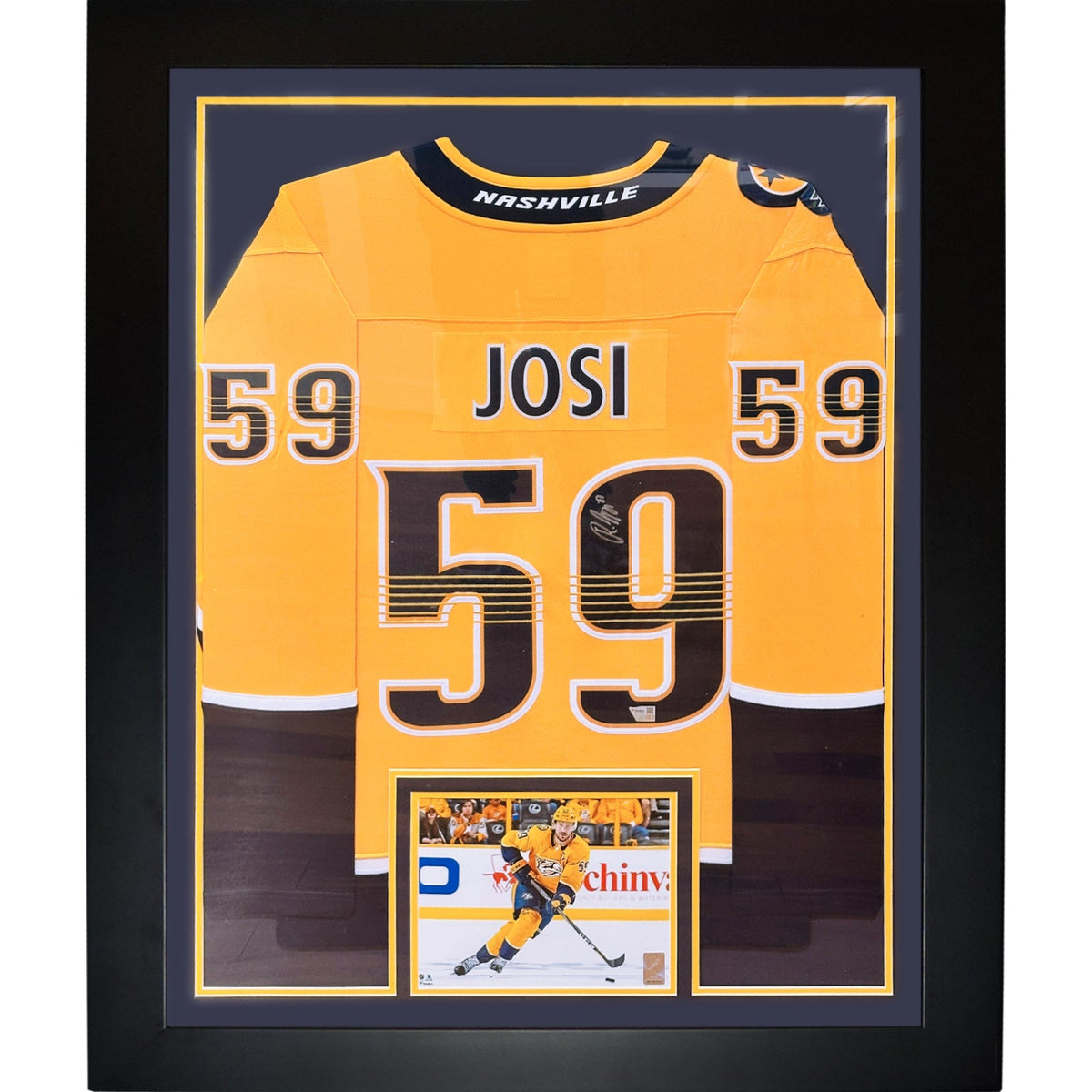 Autographed Roman Josi Nashville Predators (Gold #59) Vertical Framed Jersey - Fanatics-Powers Sports Memorabilia