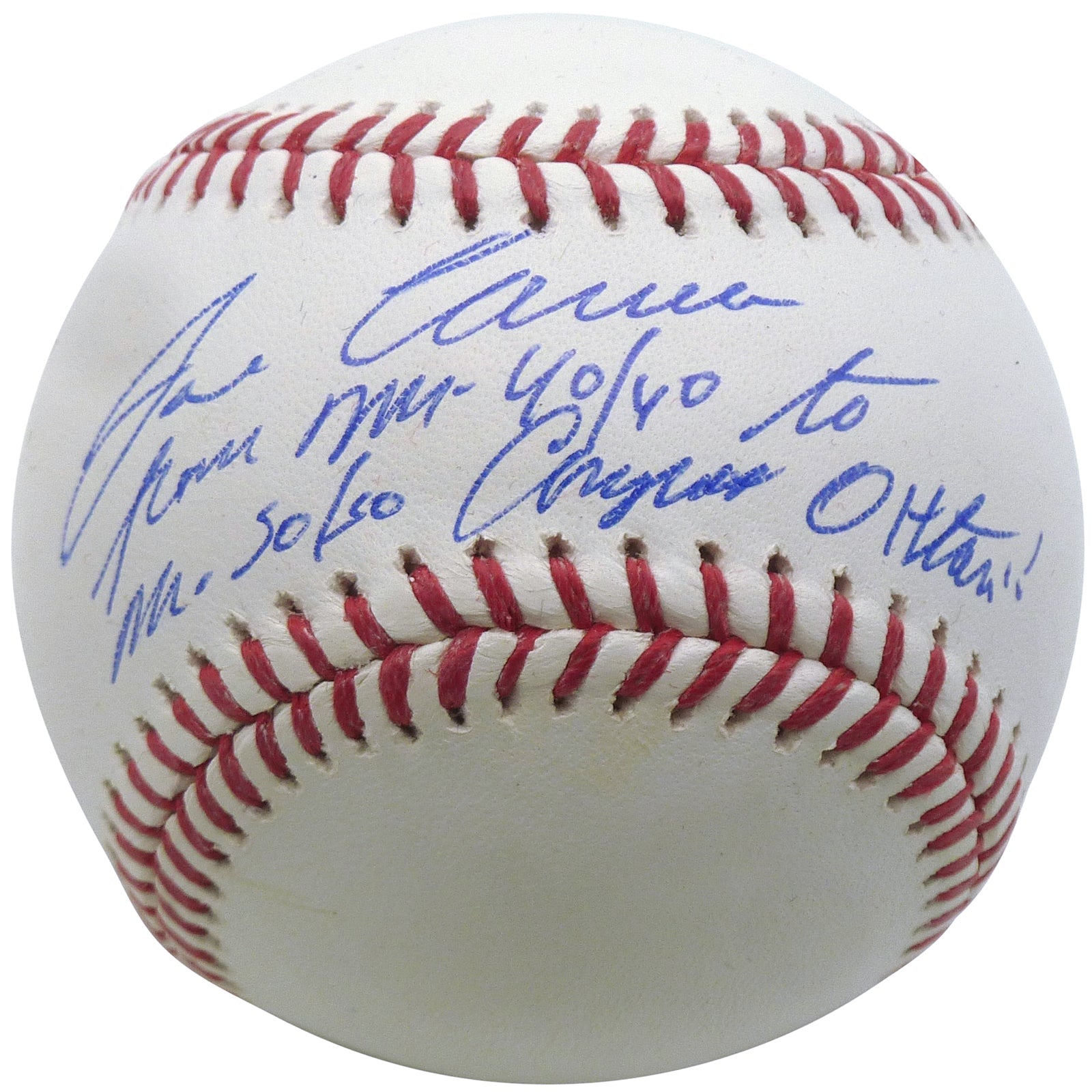 Autographed Jose Canseco MLB Baseball w/ "From Mr 40/40 to Mr 50/50 Congrats Ohtani" - JSA-Powers Sports Memorabilia