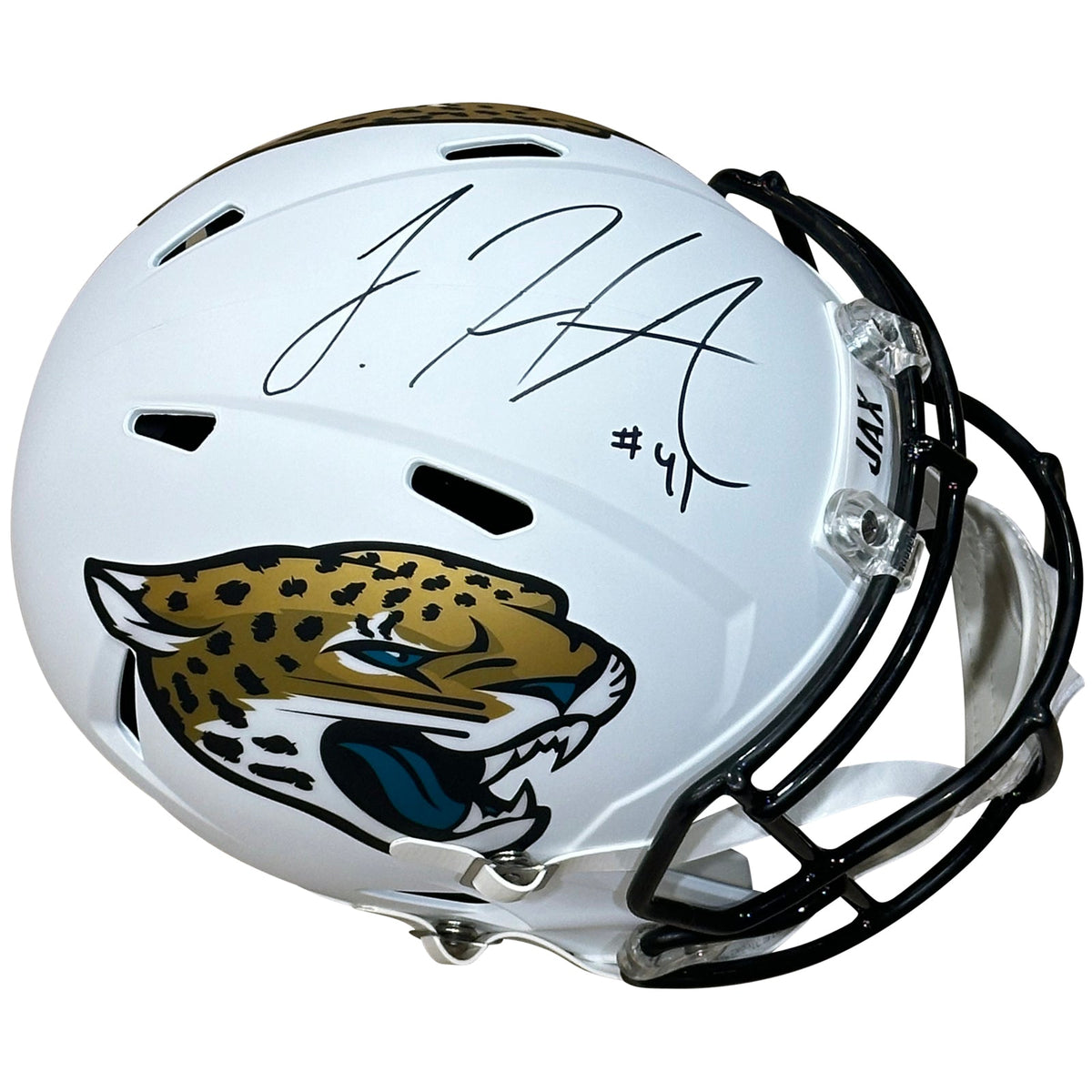 Autographed Josh Hines-Allen Jacksonville Jaguars (White Alternate) Deluxe Full-Size Replica Helmet - JSA-Powers Sports Memorabilia