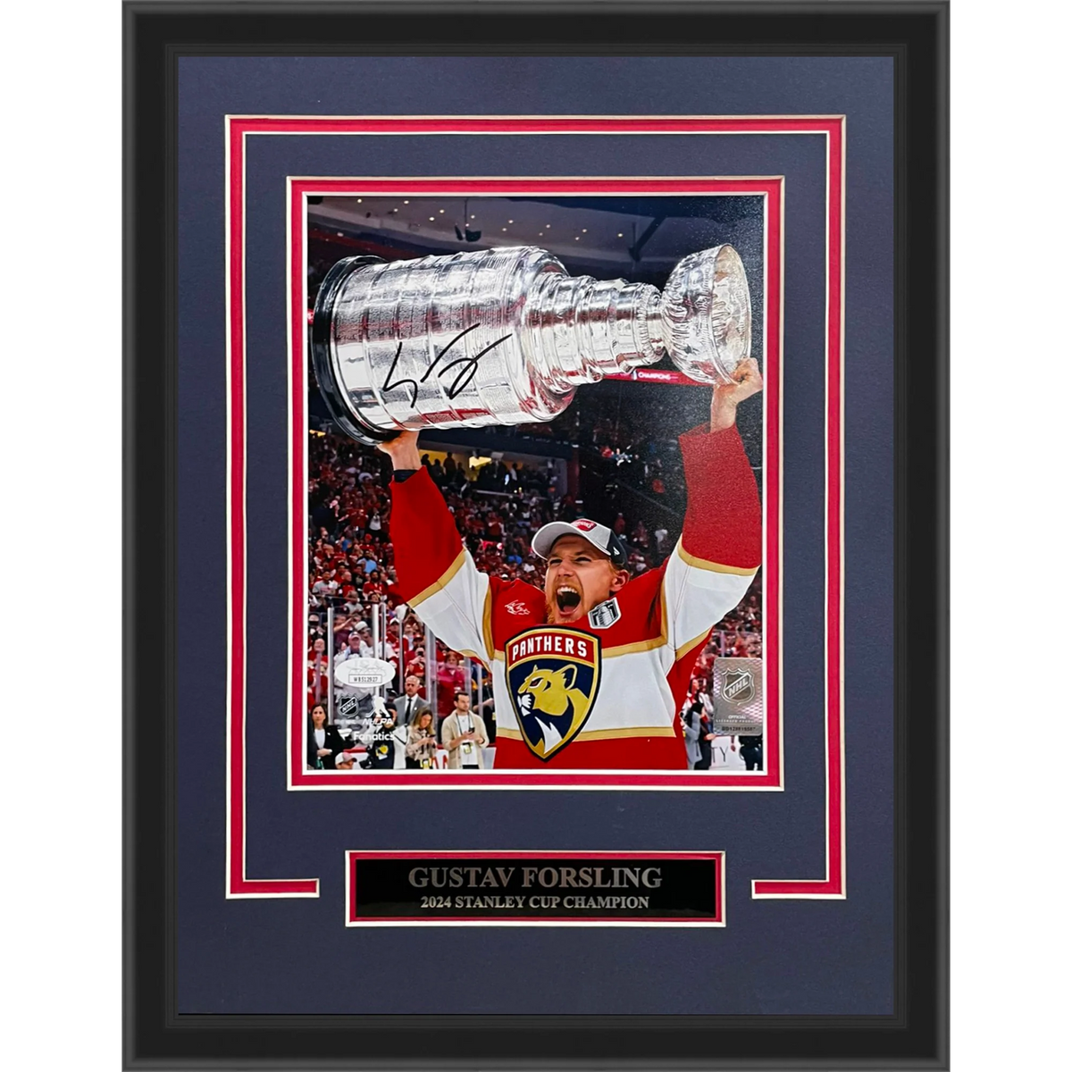 Autographed Gustav Forsling Florida Panthers (Stanley Cup Trophy) Deluxe Framed 8x10 Photo - JSA-Powers Sports Memorabilia