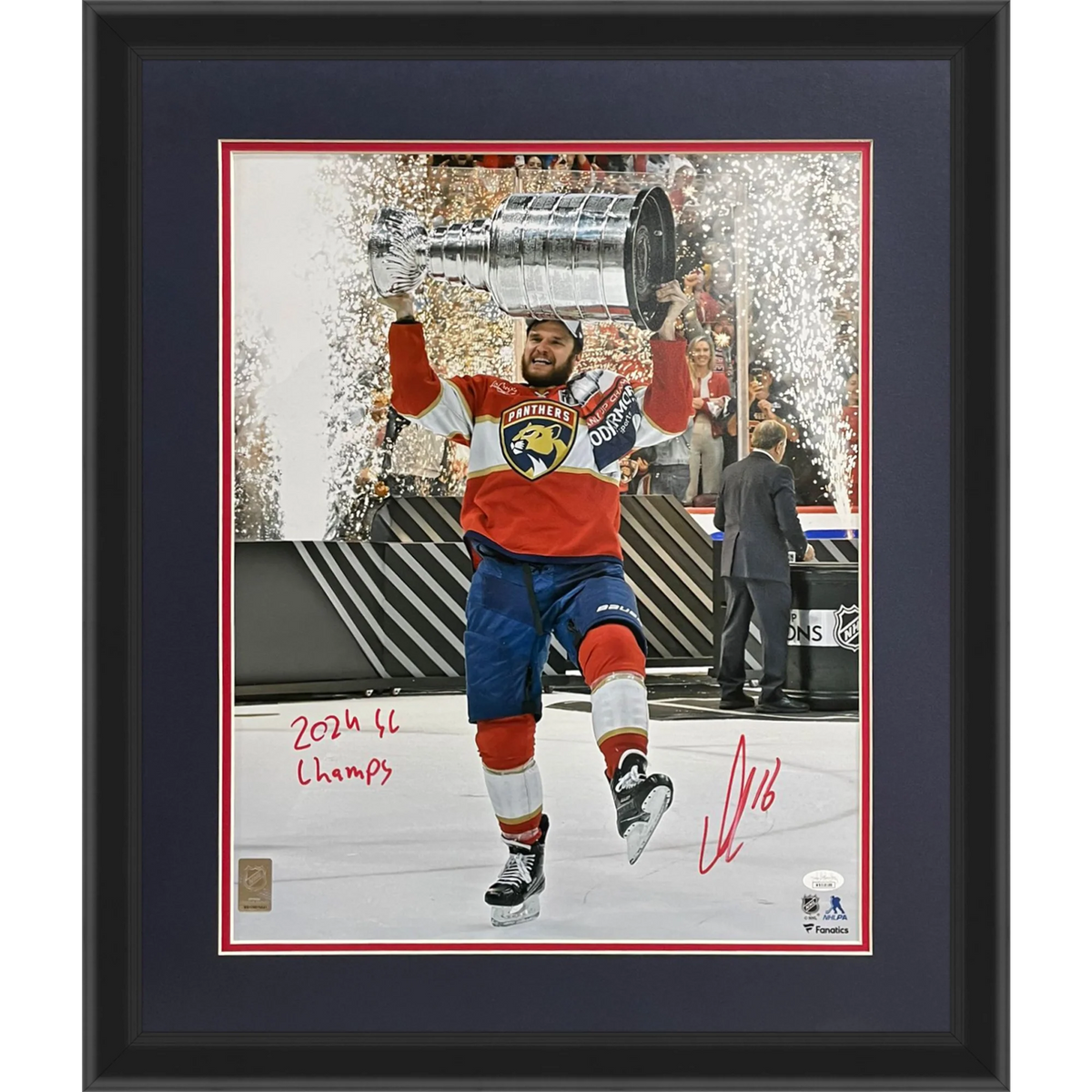 Autographed Aleksander Barkov Florida Panthers (Stanley Cup Trophy) Deluxe Framed 16x20 Photo w/ "2024 SC Champs" - JSA-Powers Sports Memorabilia