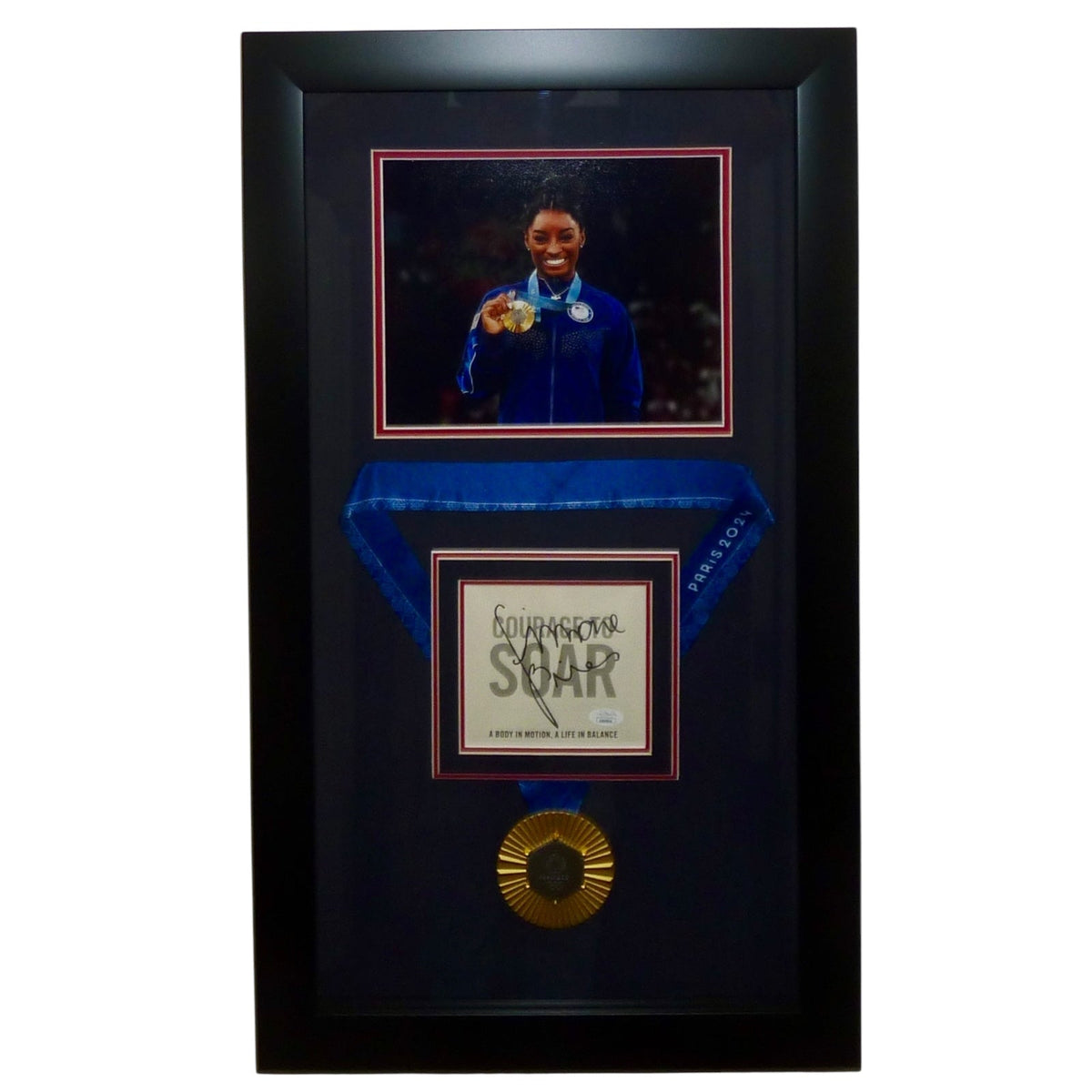 Simone Biles Autograph Deluxe Framed with Replica Paris Olympics Gold Medal and 8x10 Photo - JSA-Powers Sports Memorabilia