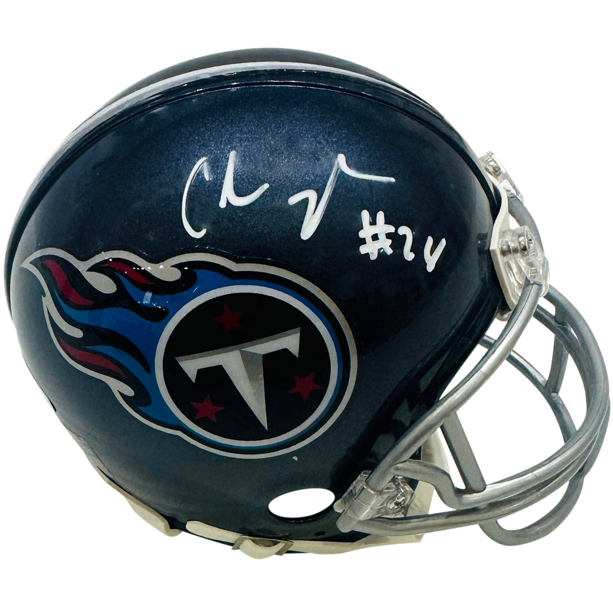 Autographed Chris Johnson Tennessee Titans Navy Blue Mini Helmet - Beckett-Powers Sports Memorabilia