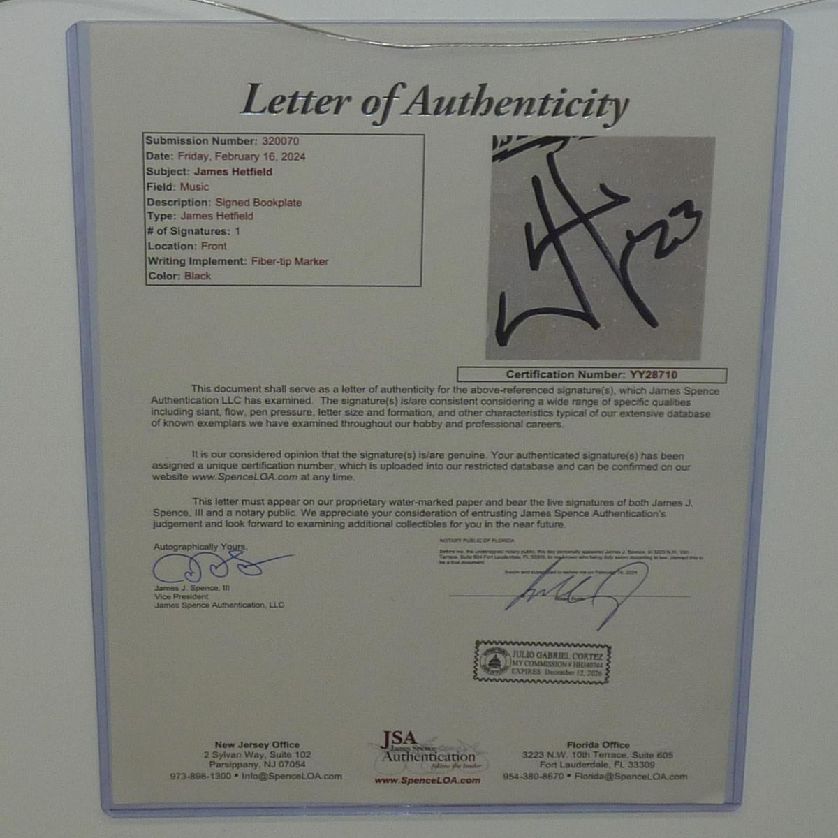 Autographed James Hetfield Metallica Deluxe Framed 16x20 Music Piece - JSA-Powers Sports Memorabilia
