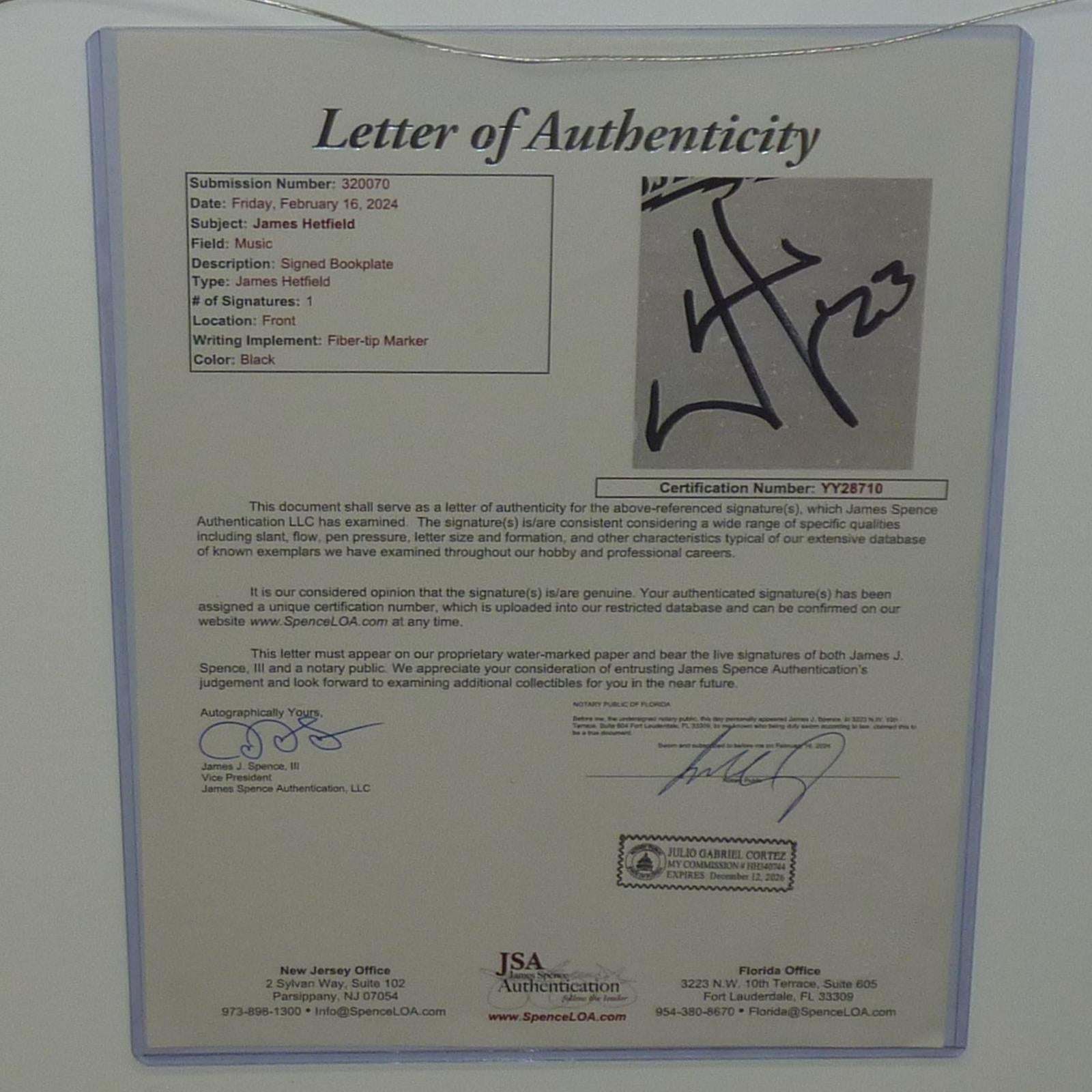 Autographed James Hetfield Metallica Deluxe Framed 16x20 Music Piece - JSA-Powers Sports Memorabilia