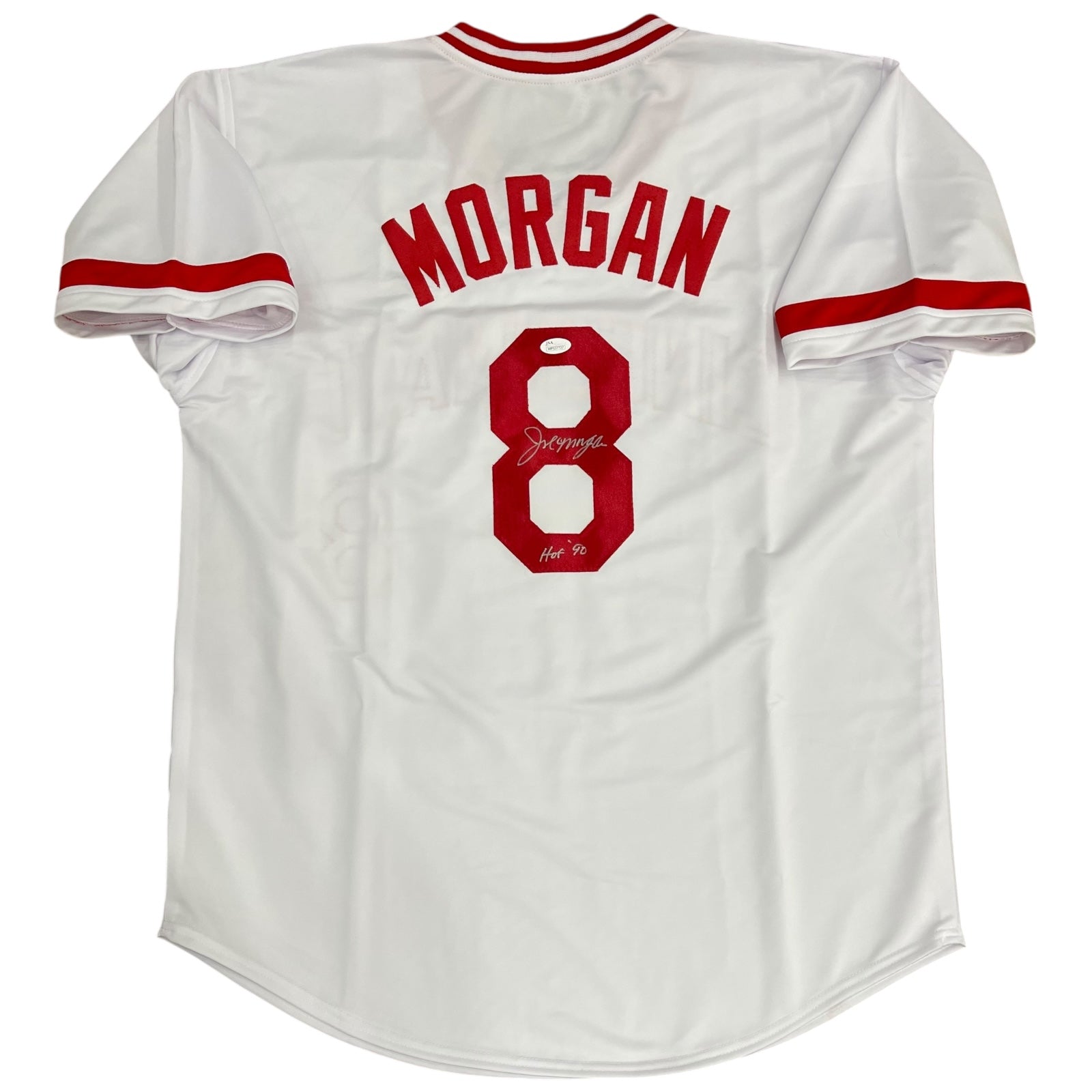 Autographed Joe Morgan Cincinnati (White #8) Custom Jersey w/ "HOF 90" - JSA-Powers Sports Memorabilia