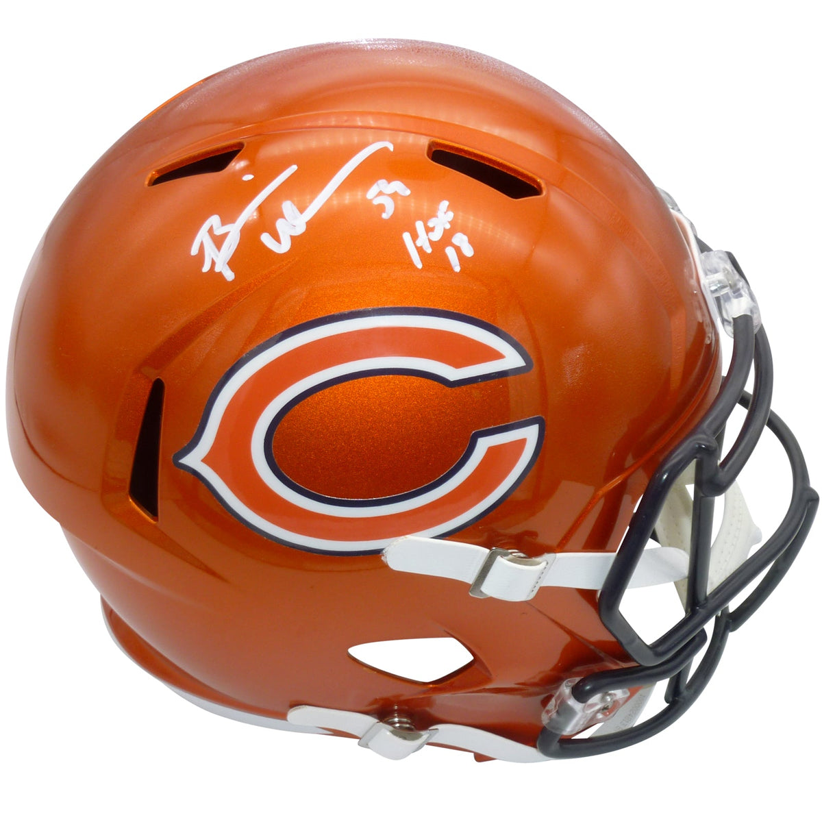 Autographed Brian Urlacher Chicago Bears (FLASH Alternate) Deluxe Full-Size Replica Helmet w/ HOF 2018 - Beckett-Powers Sports Memorabilia