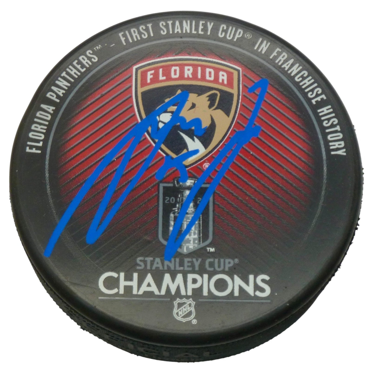 Autographed Anton Lundell Florida Panthers (2024 Stanley Cup Champs Logo) Hockey Puck - JSA-Powers Sports Memorabilia