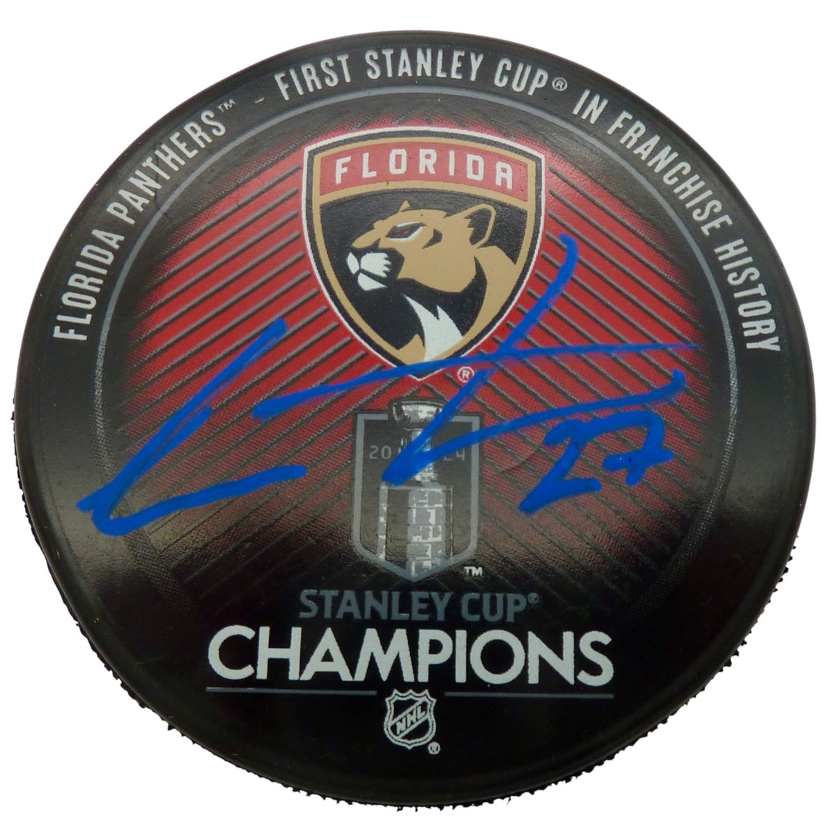 Autographed Eetu Luostarinen Florida Panthers (2024 Stanley Cup Champs Logo) Hockey Puck - JSA-Powers Sports Memorabilia