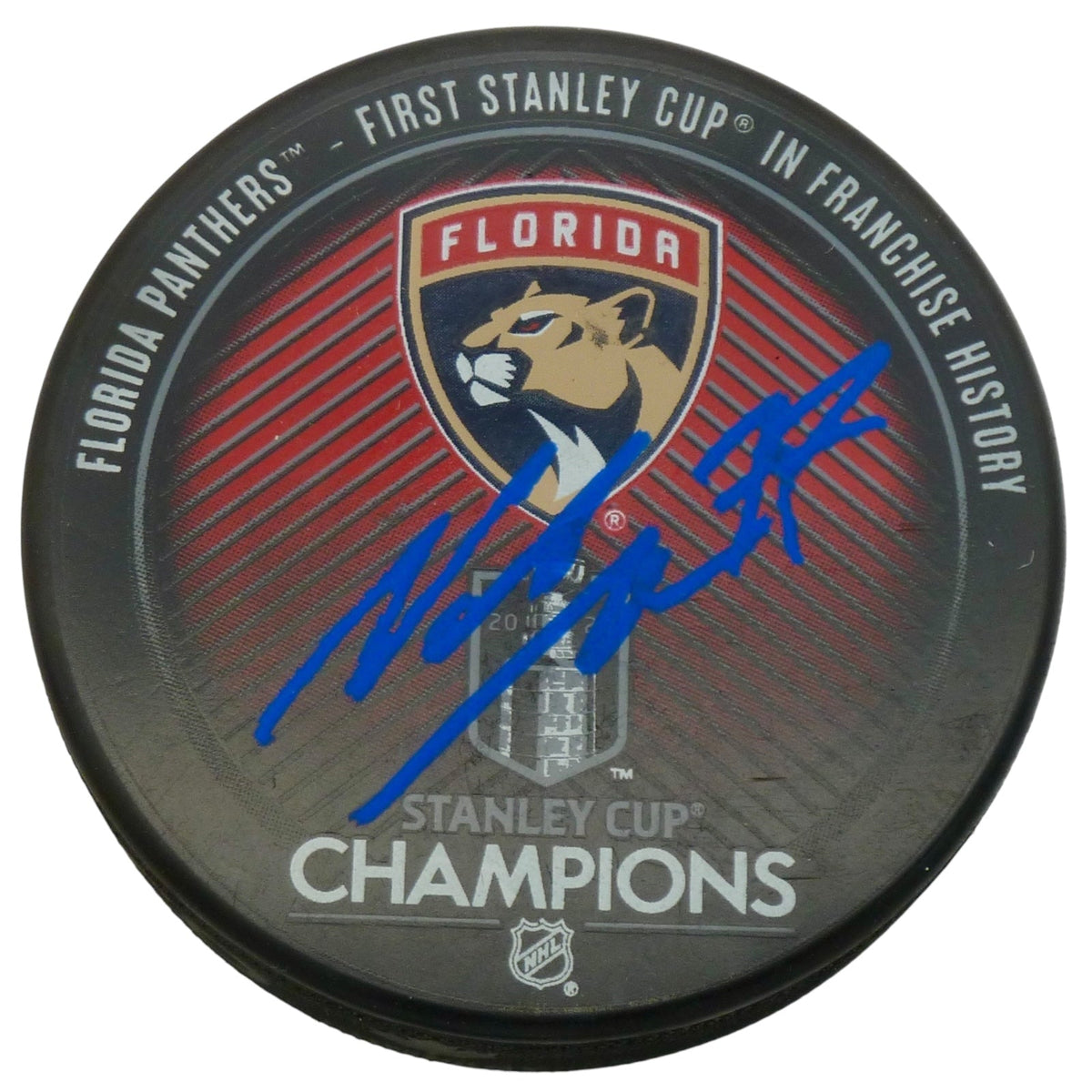 Autographed Niko Mikkola Florida Panthers (2024 Stanley Cup Champs Logo) Hockey Puck - JSA-Powers Sports Memorabilia