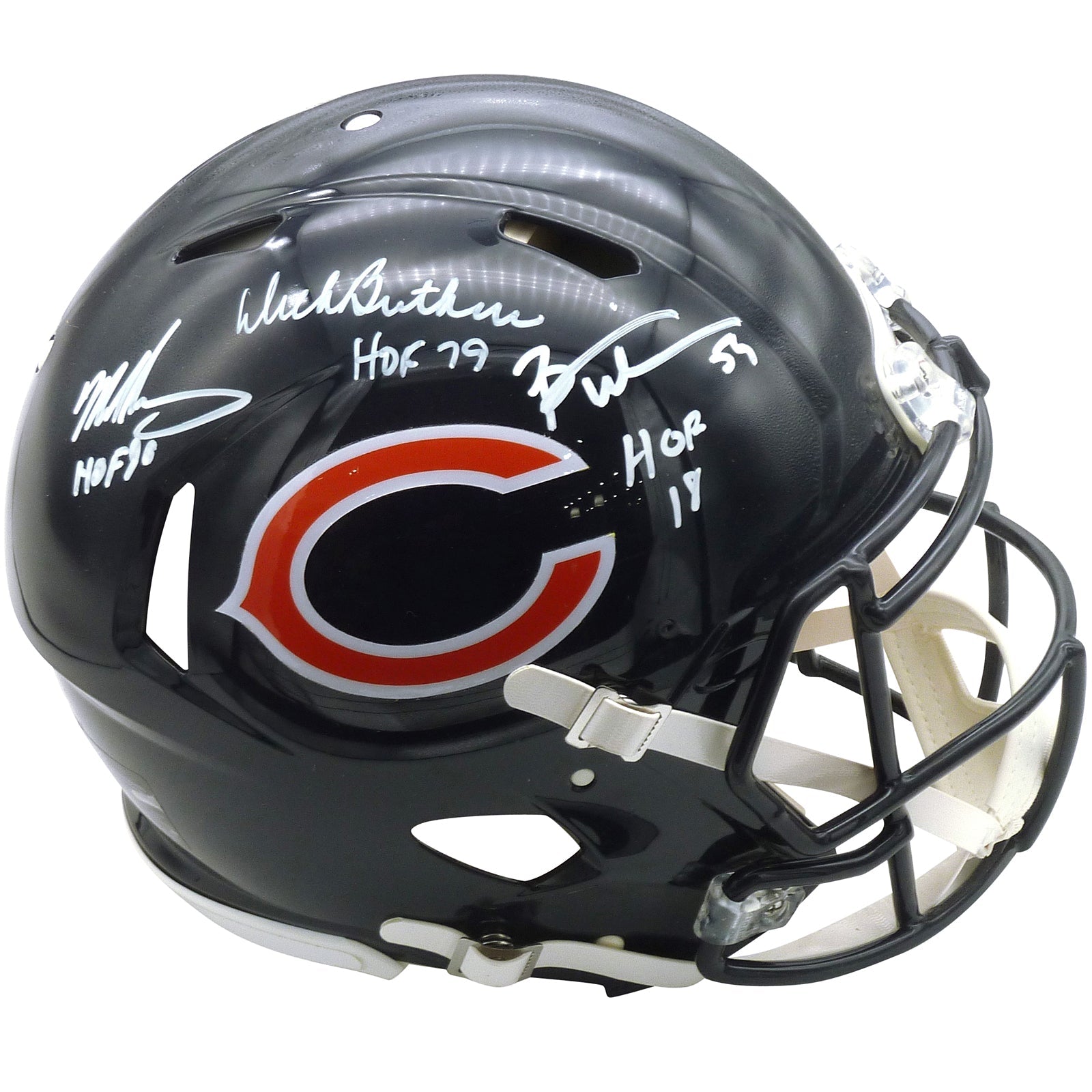 Autographed Monsters of the Midway Dick Butkus, Mike Singletary And Brian Urlacher Chicago Bears Authentic Proline Helmet - Beckett-Powers Sports Memorabilia
