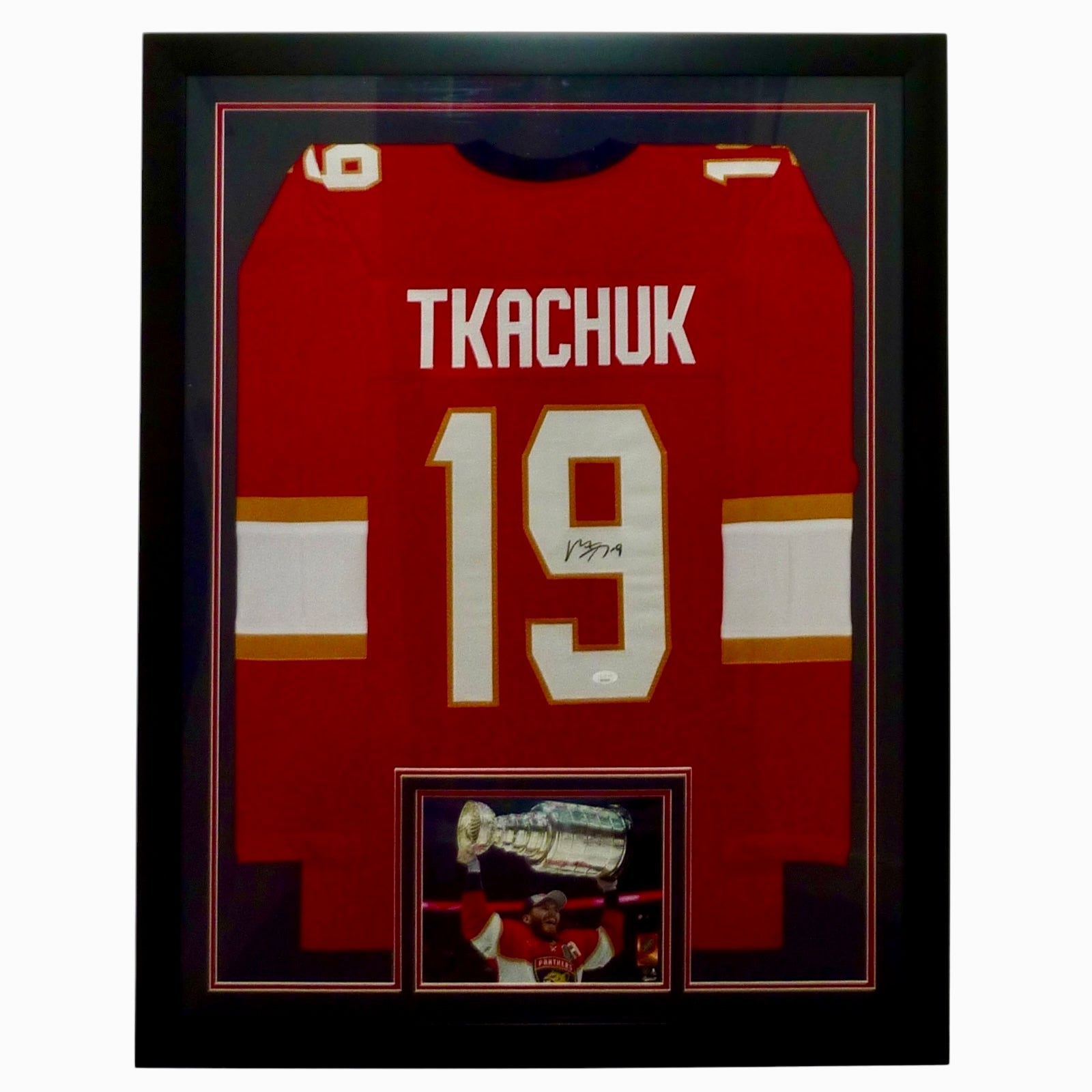 Autographed Matthew Tkachuk Florida Panthers (Red #19) Vertical Framed Jersey - JSA-Powers Sports Memorabilia