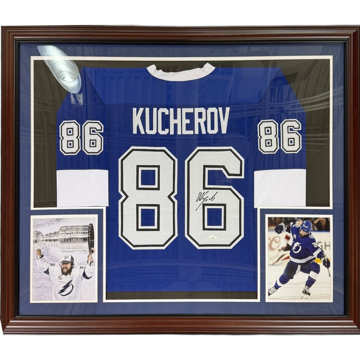 Autographed Nikita Kucherov Tampa Bay (Blue #86) Deluxe Framed Jersey - JSA-Powers Sports Memorabilia