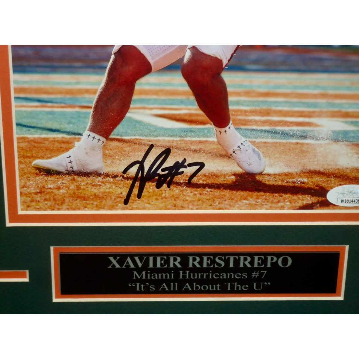 Autographed Xavier Restrepo Miami Hurricanes (TD Celebration) Deluxe Framed 8x10 Photo - JSA-Powers Sports Memorabilia