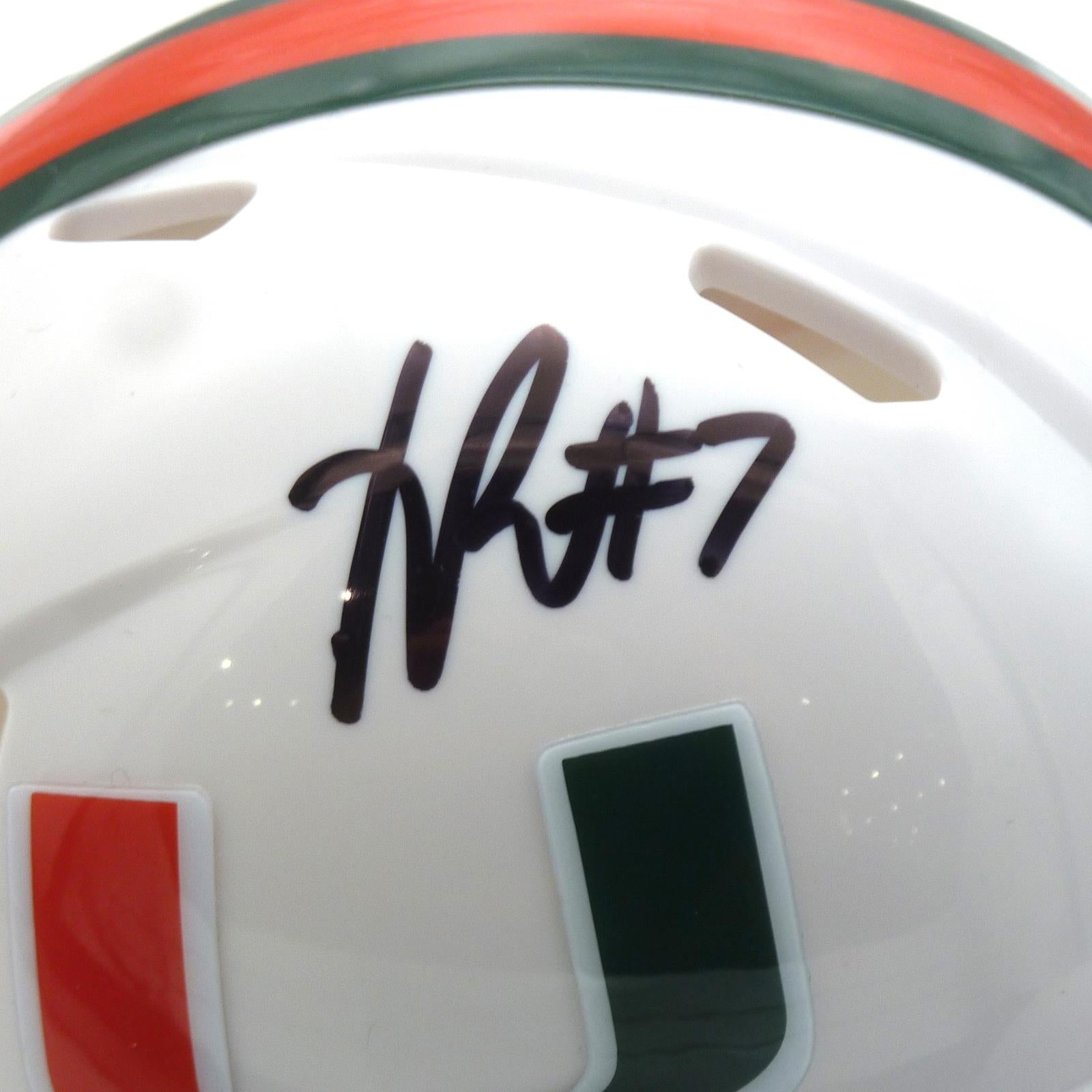 Autographed Xavier Restrepo Miami Hurricanes (Speed) Mini Helmet - JSA-Powers Sports Memorabilia