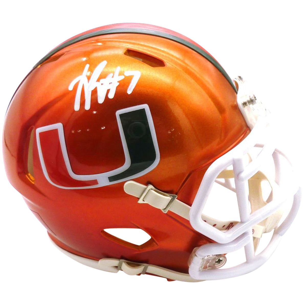 Autographed Xavier Restrepo Miami Hurricanes (FLASH Alternate) Mini Helmet - JSA-Powers Sports Memorabilia